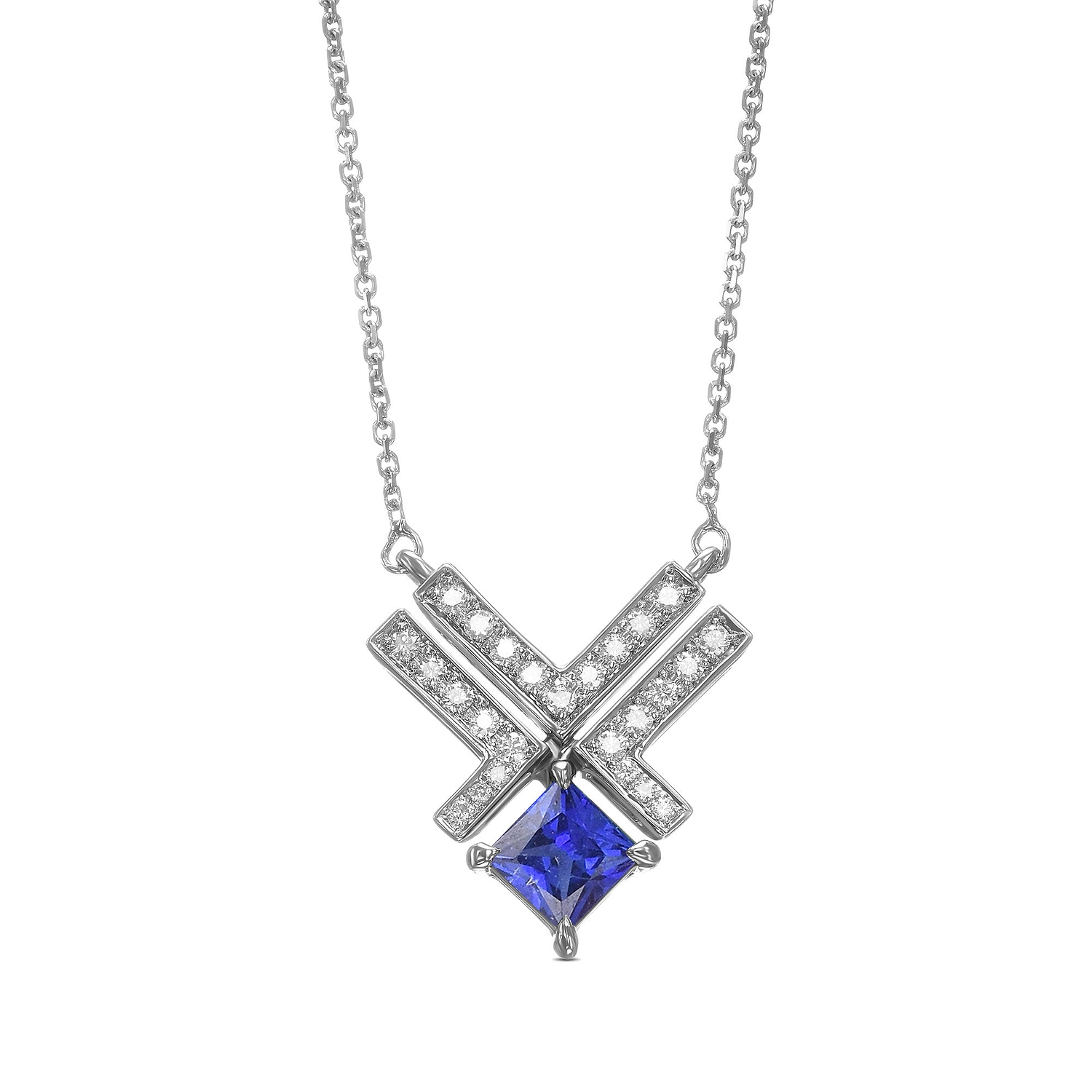 Princess Sapphire Leibish Logo Pave Pendant