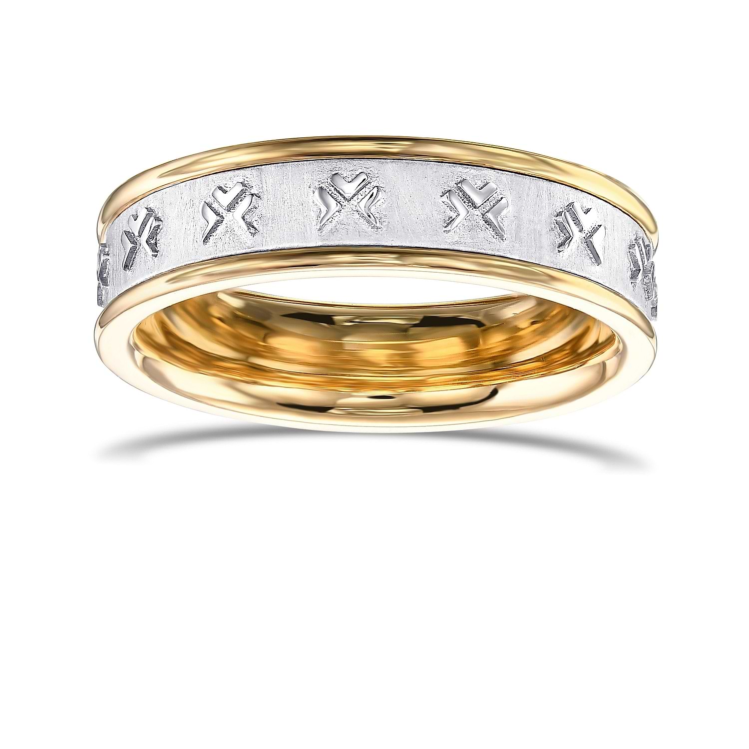 Men's Gold Band Ring with Embossed Leibish Logo