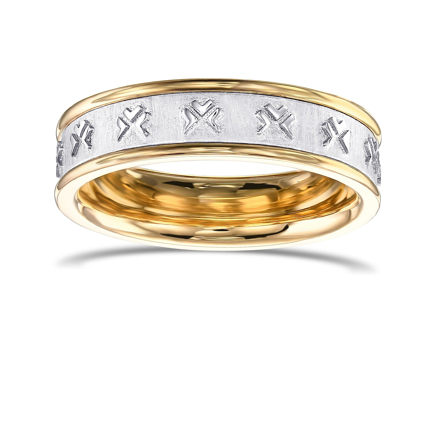 Men's Gold Band Ring with Embossed Leibish Logo