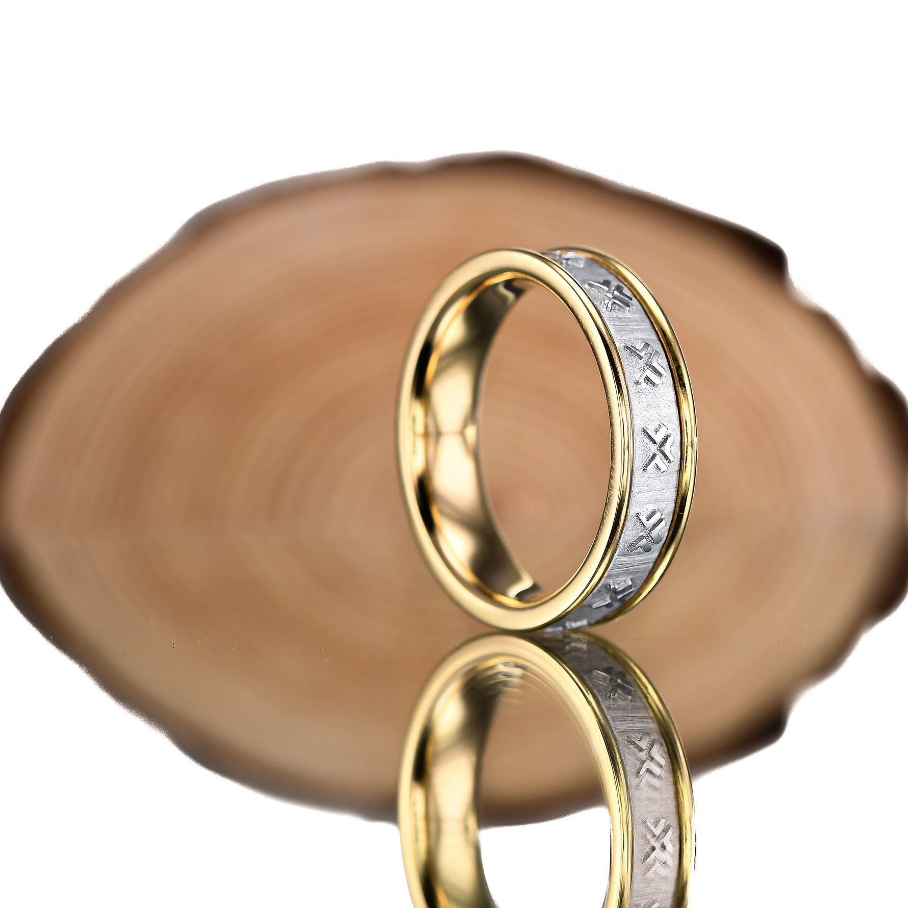 Men's Gold Band Ring with Embossed Leibish Logo - 4