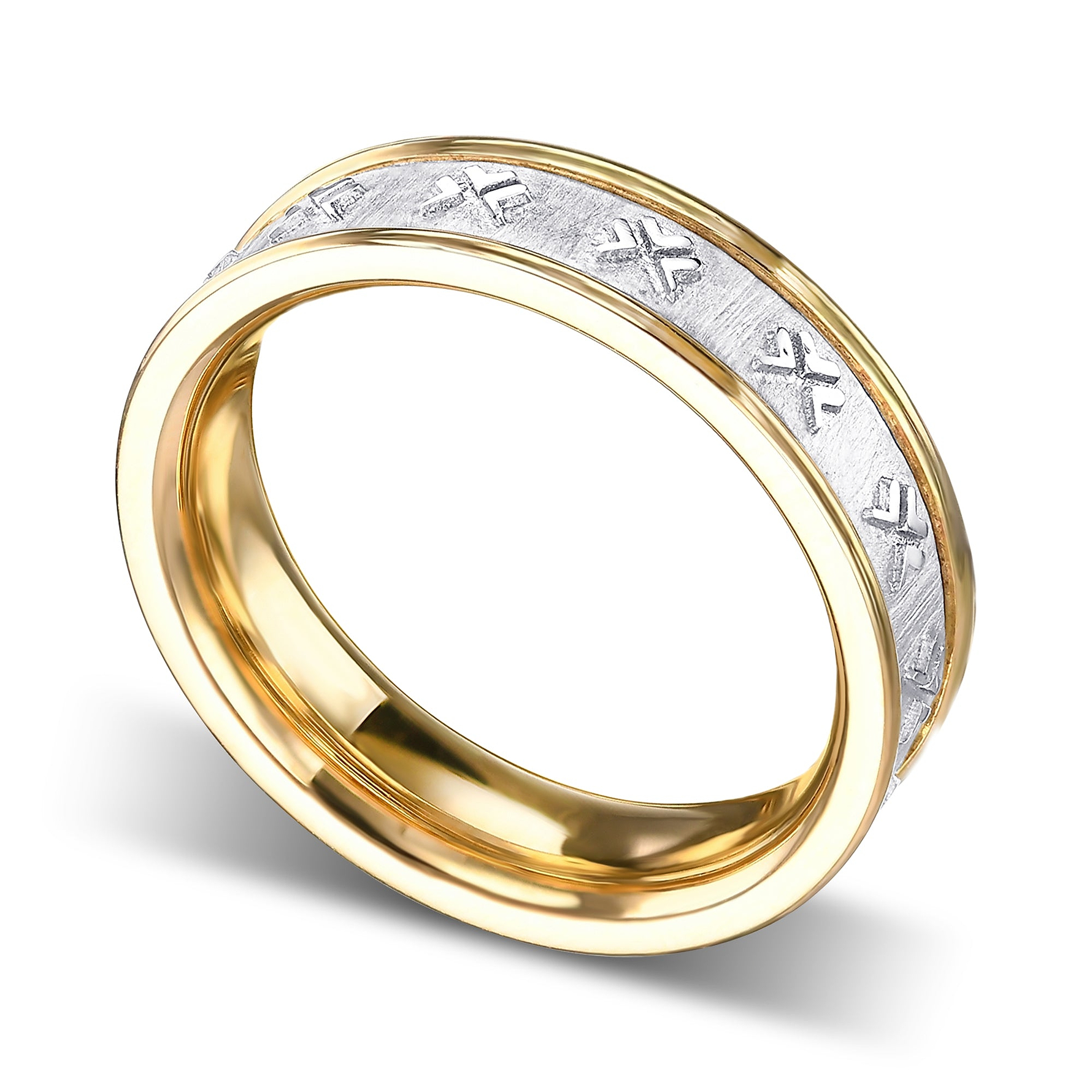 Men's Gold Band Ring with Embossed Leibish Logo - 3
