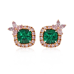 Cushion "No Oil" Muzo Emerald & Argyle Pink Diamond Stud Earrings SSEF