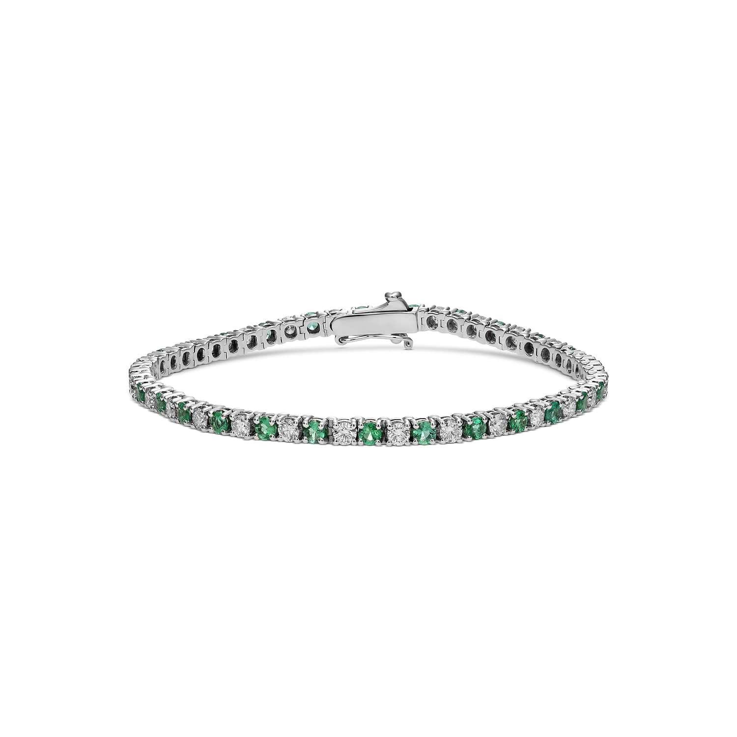 Green Emeralds and Diamonds Tennis Bracelet