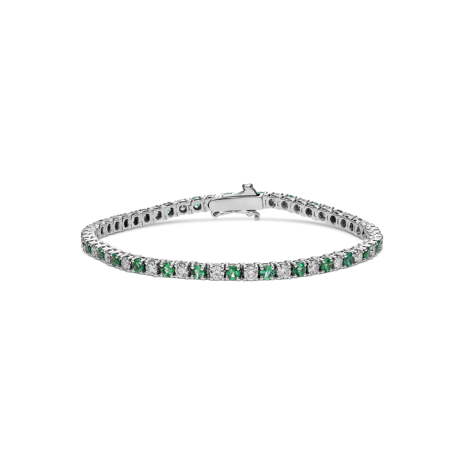 Green Emeralds and Diamonds Tennis Bracelet