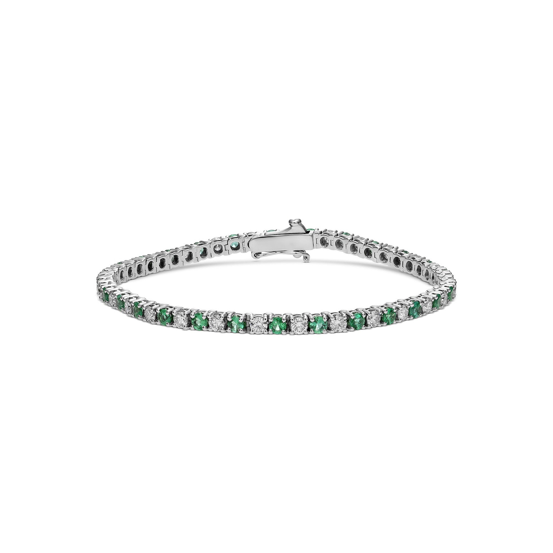 Green Emeralds and Diamonds Tennis Bracelet