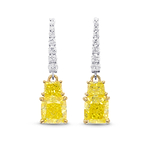 Fancy Intense Yellow Cushion and Vivid Yellow Taper Diamond Drop Earrings