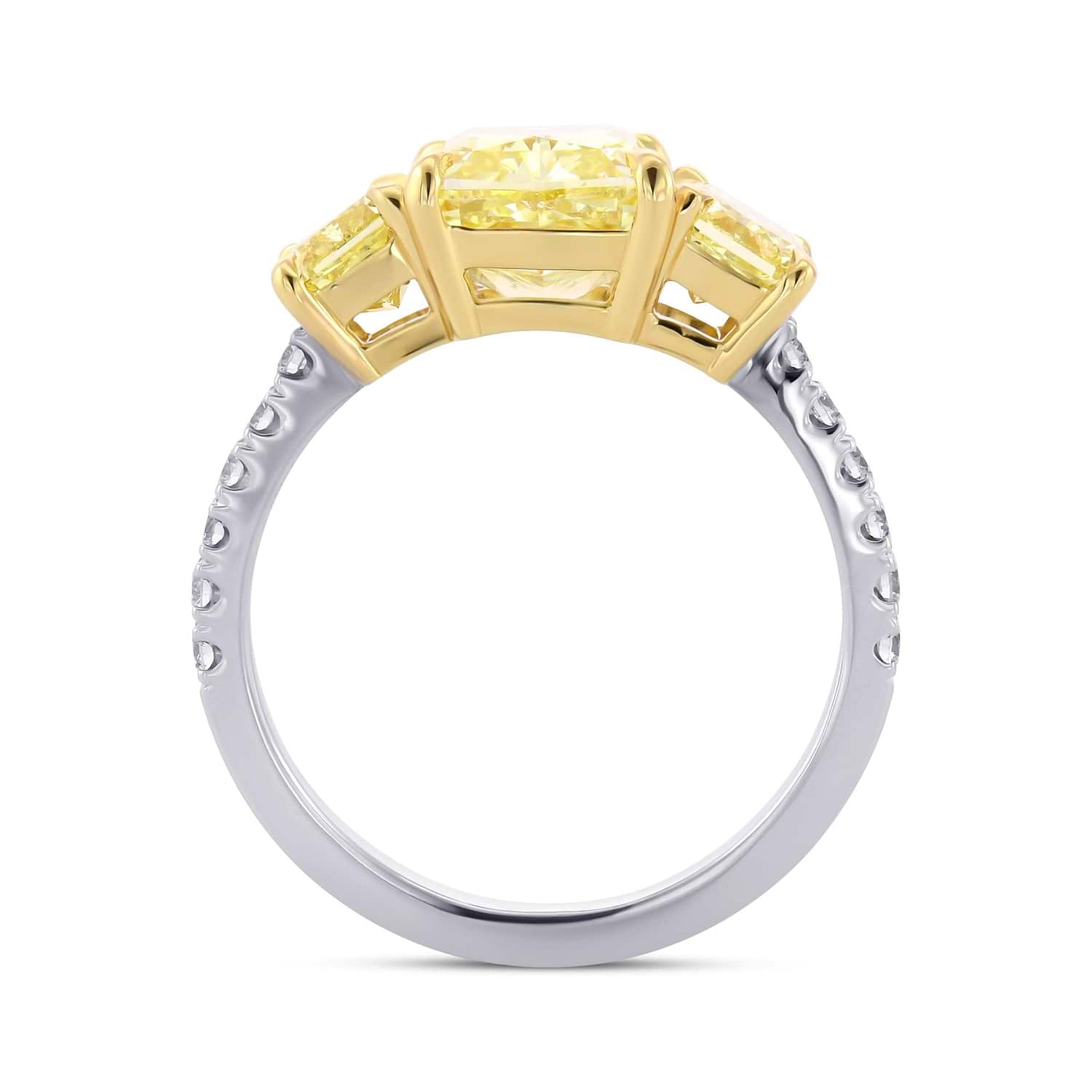 Fancy Intense Yellow Cushion Three-stone Diamond Ring GIA - 2