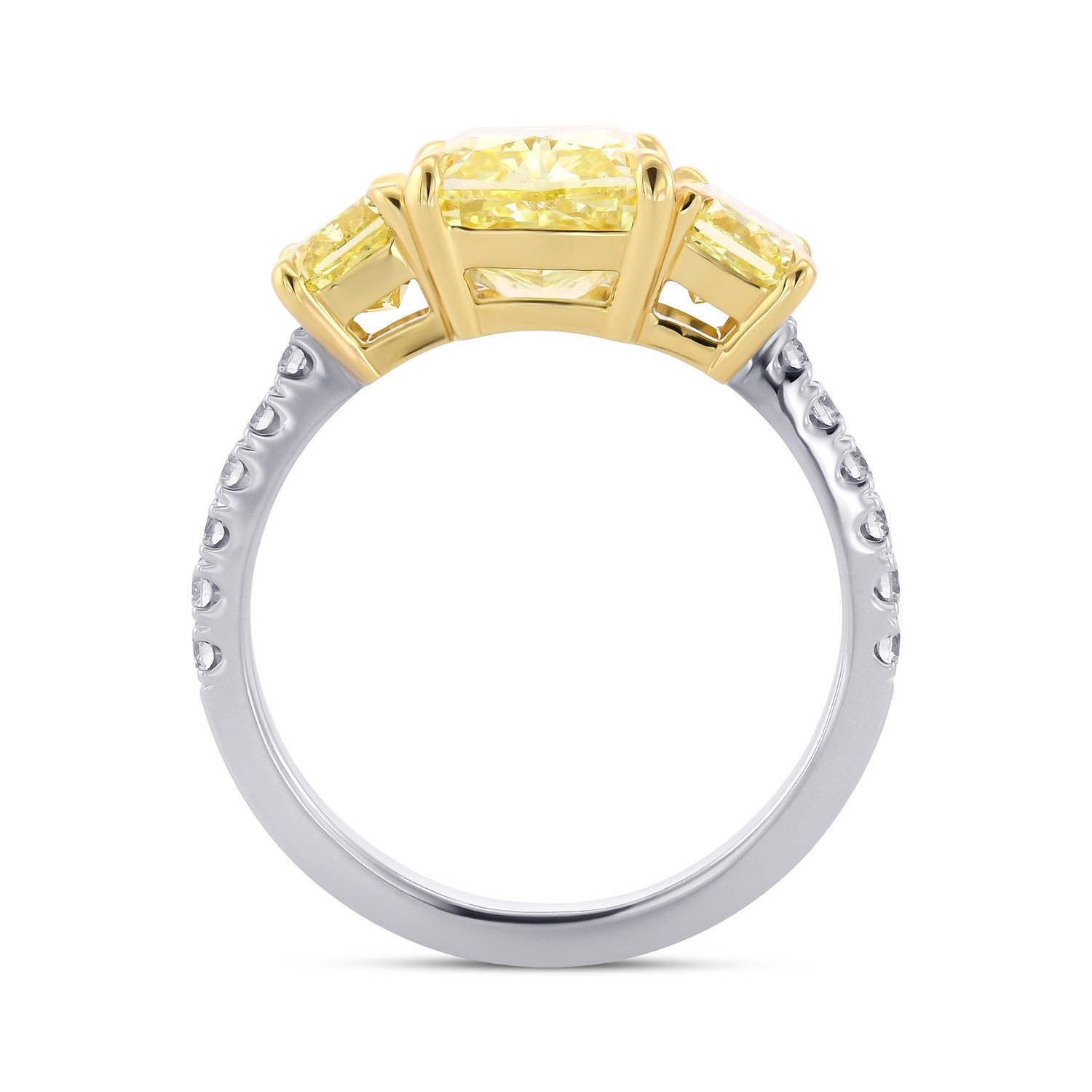 Fancy Intense Yellow Cushion Three-stone Diamond Ring   GIA - 2