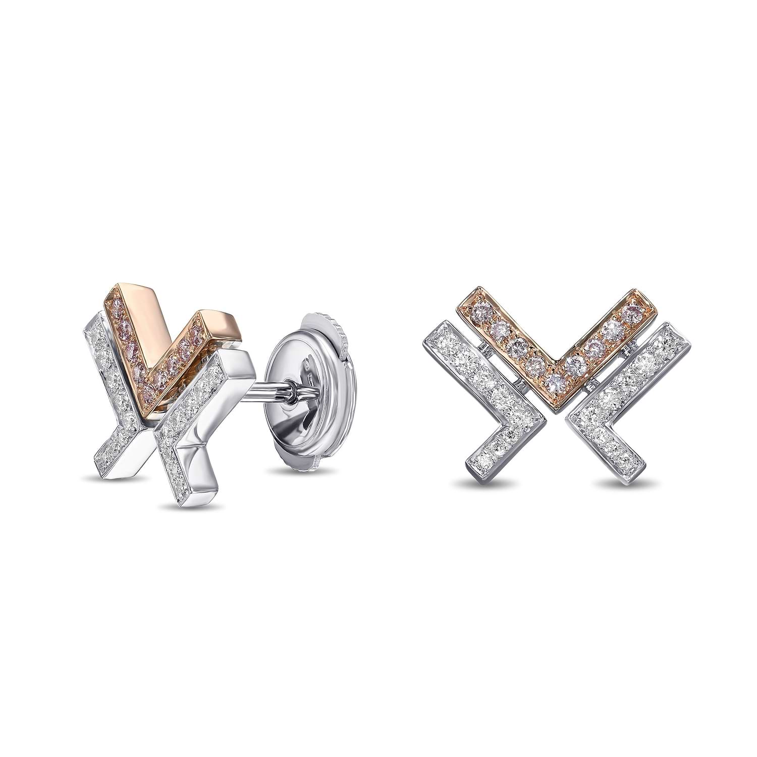 Fancy Pink and White Diamond Leibish Logo Pave Earrings - 2