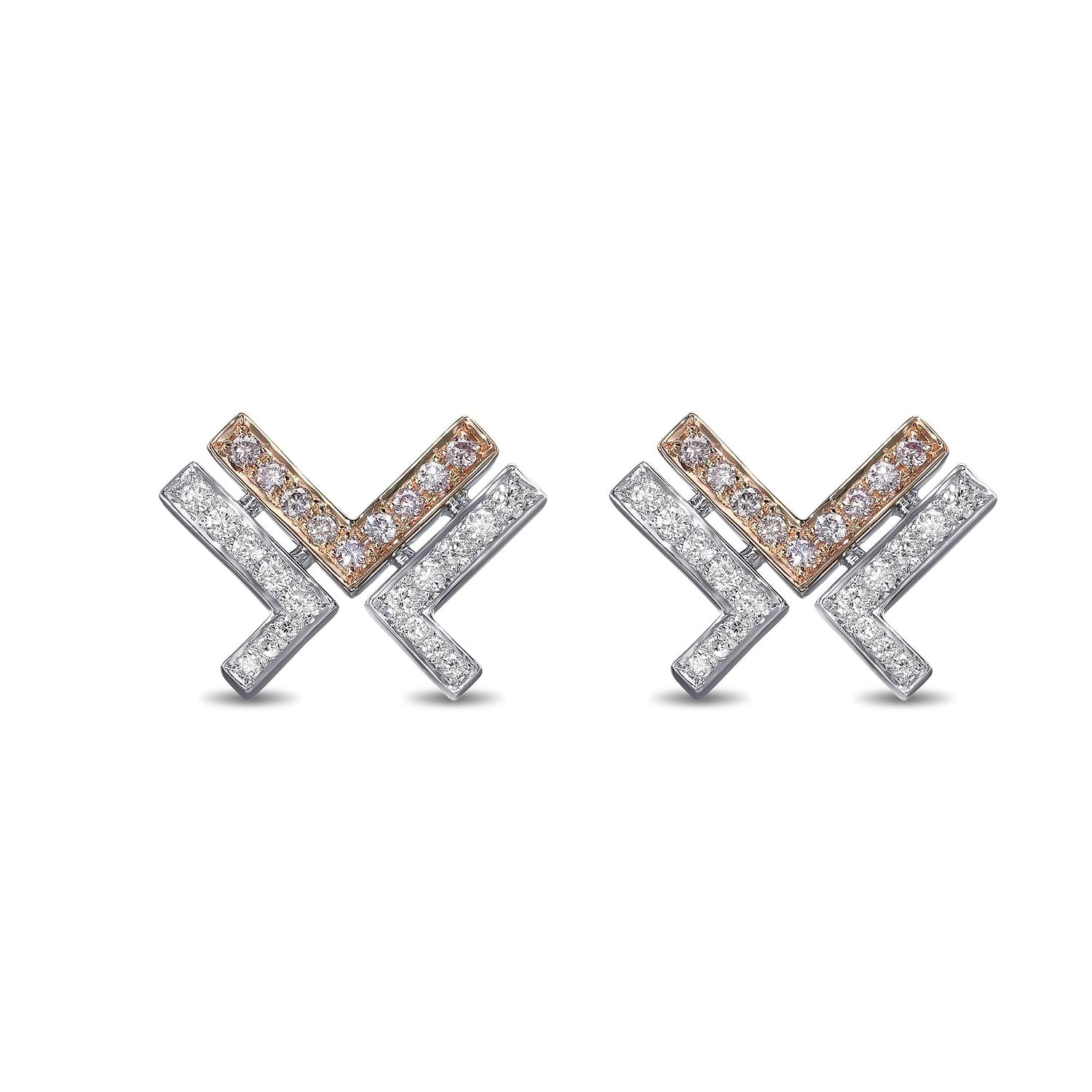 Fancy Pink and White Diamond Leibish Logo Pave Earrings