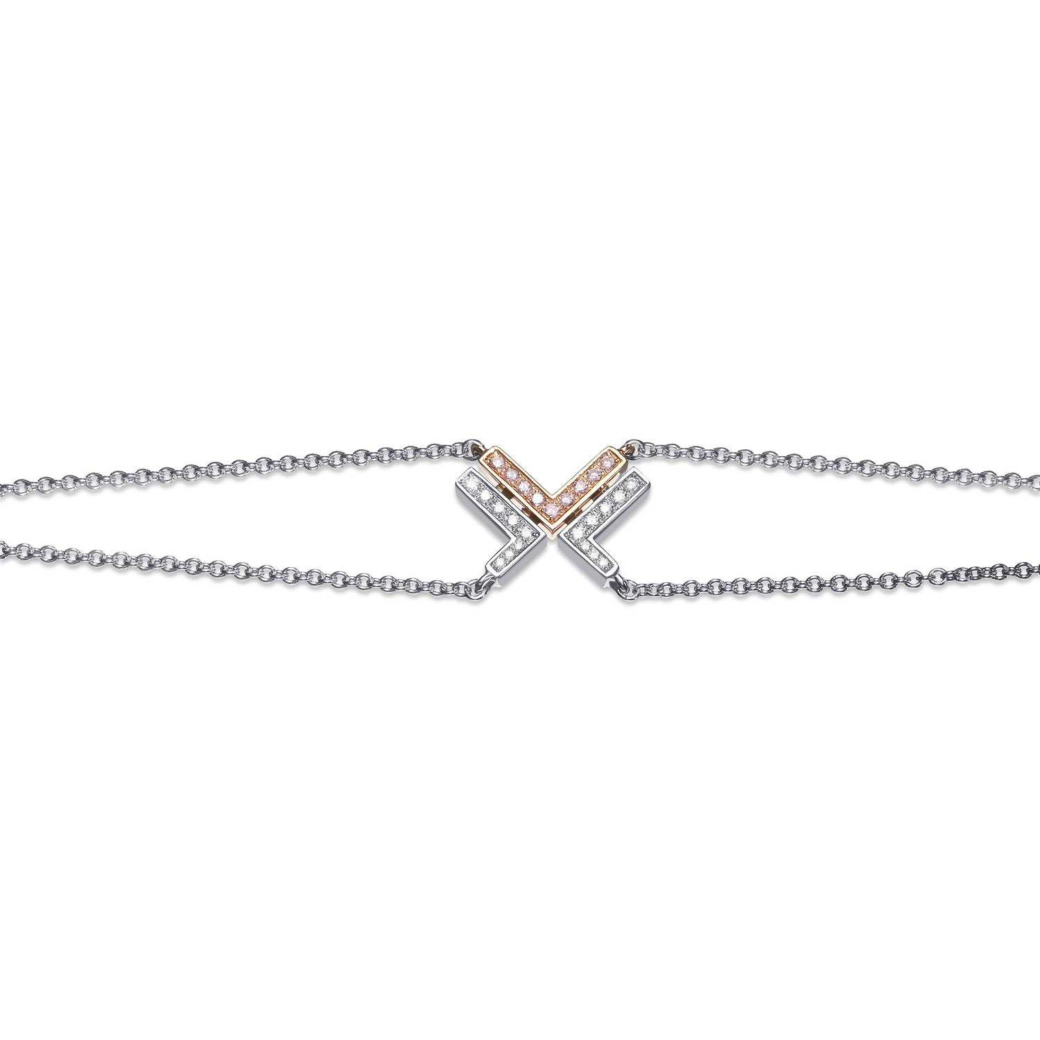 Fancy Pink and White Pave Diamond Leibish Logo Bracelet - 2