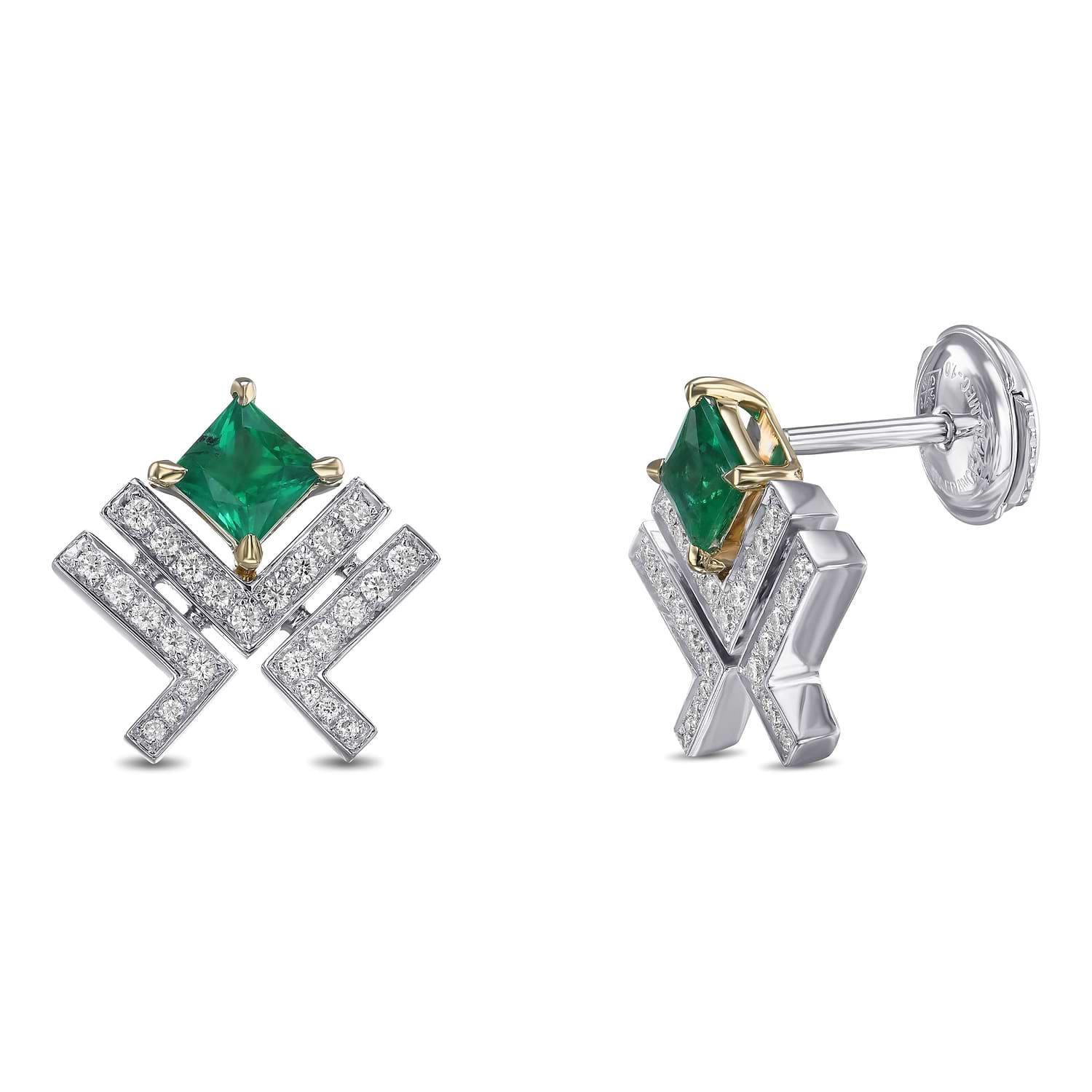 Princess Green Emerald Leibish Logo Pave Earrings - 2