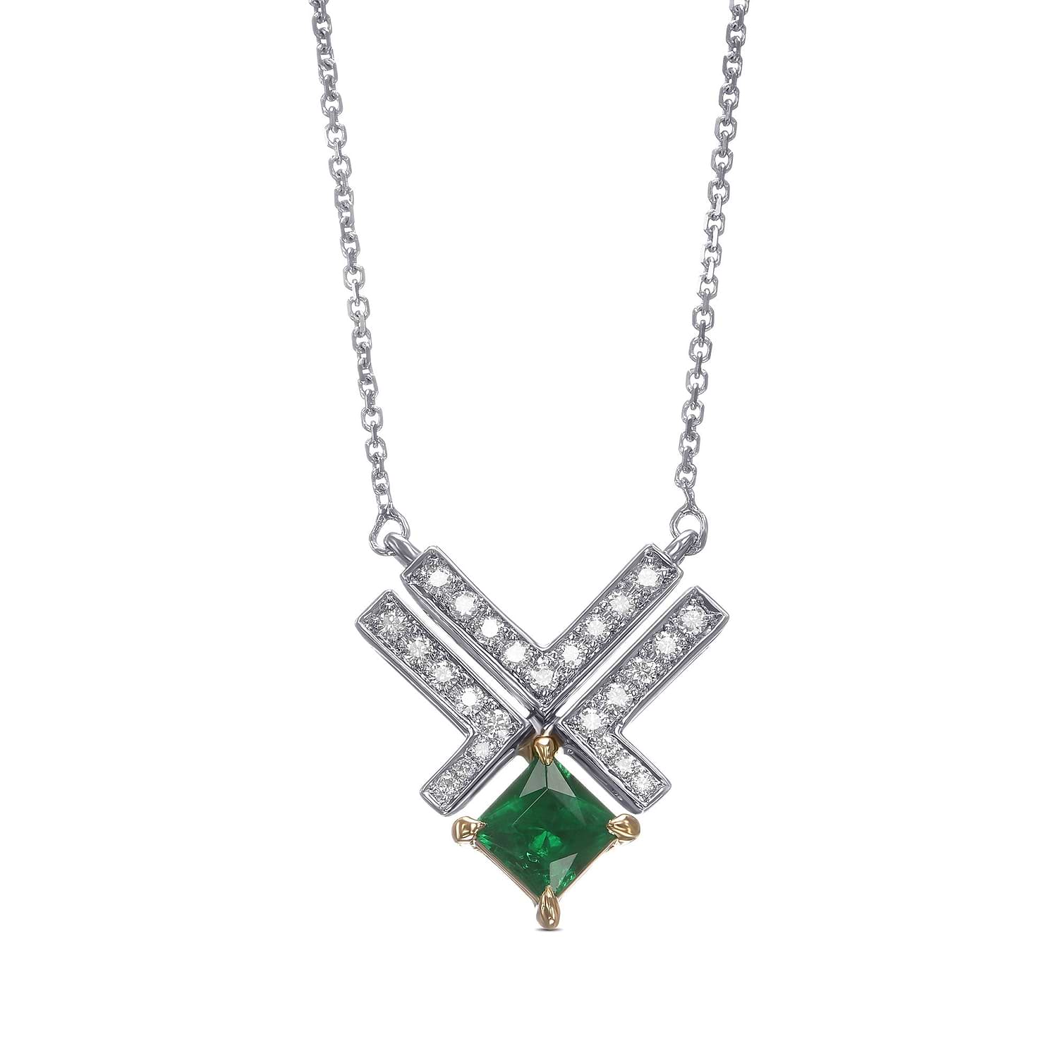 Green Emerald Leibish Logo Pave Pendant