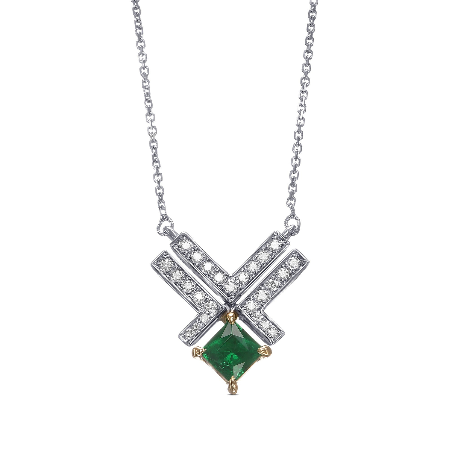 Green Emerald Leibish Logo Pave Pendant