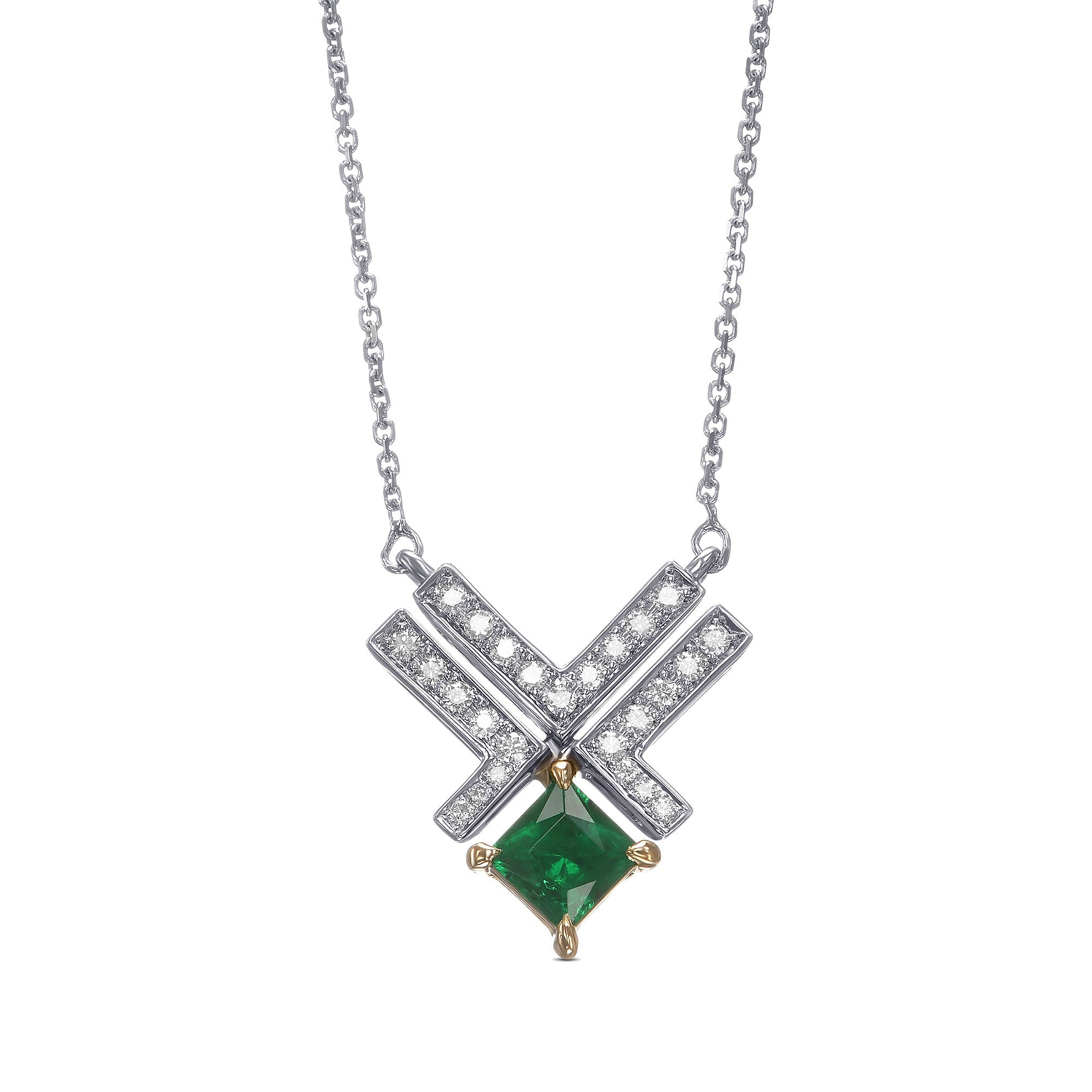 Green Emerald Leibish Logo Pave Pendant