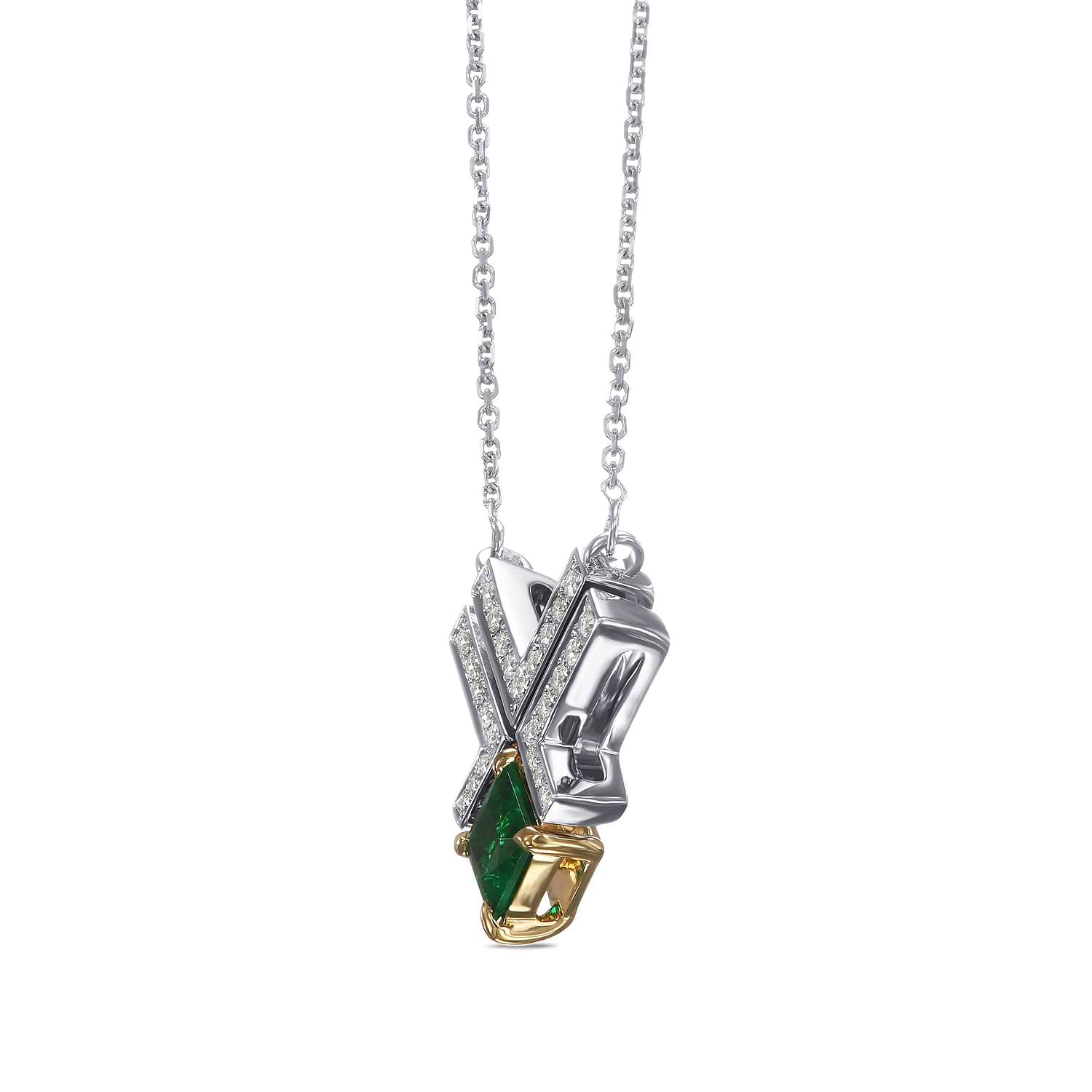 Green Emerald Leibish Logo Pave Pendant - 2