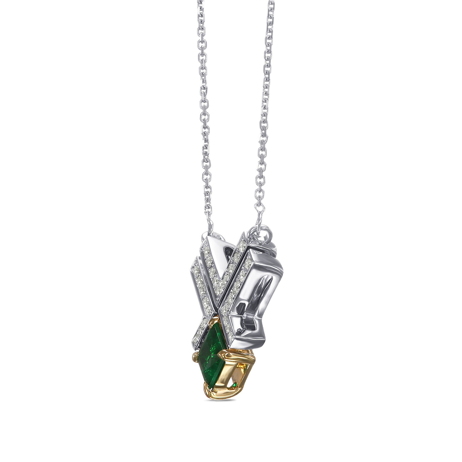 Green Emerald Leibish Logo Pave Pendant - 2