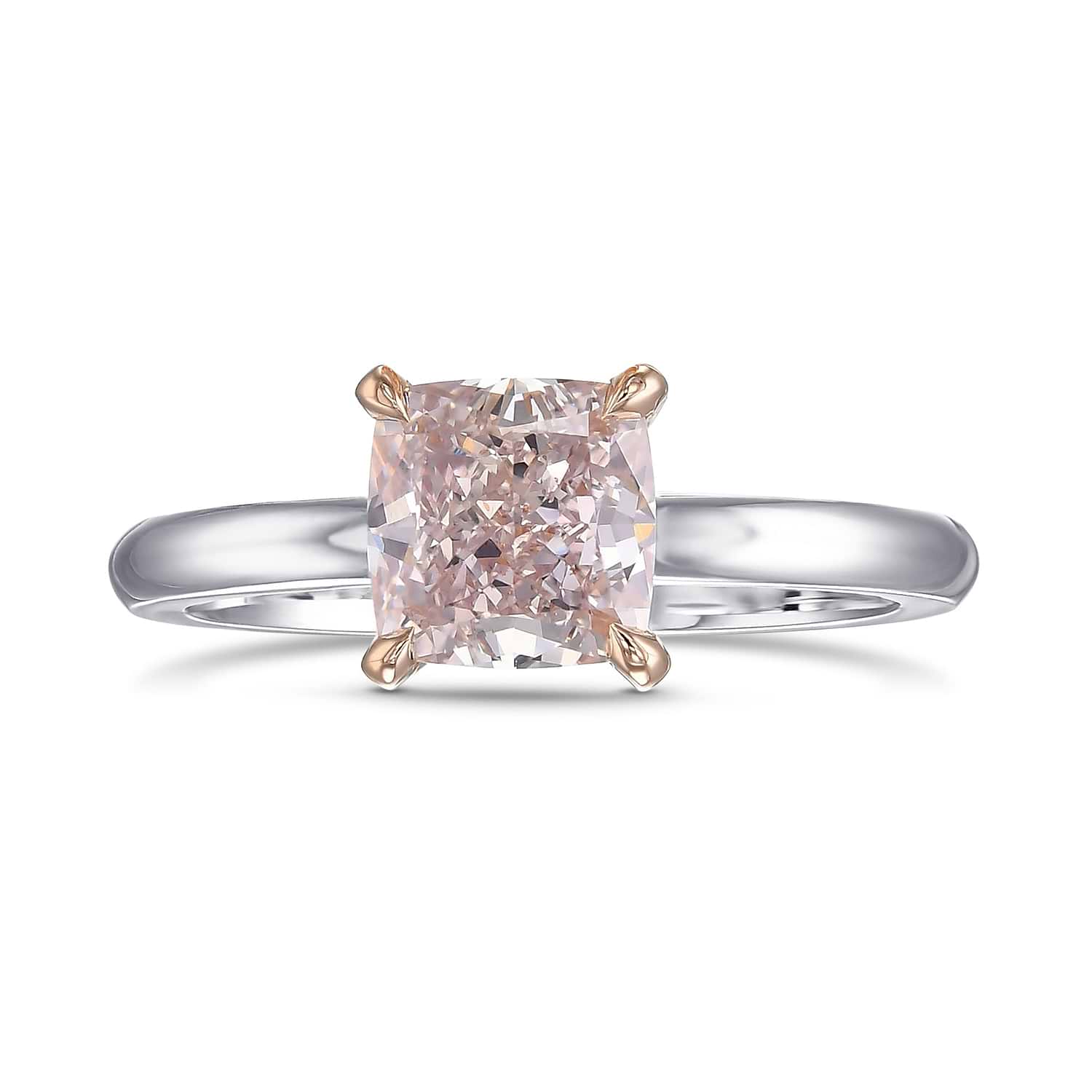 Fancy Brownish Pink Cushion Solitaire Diamond Ring GIA