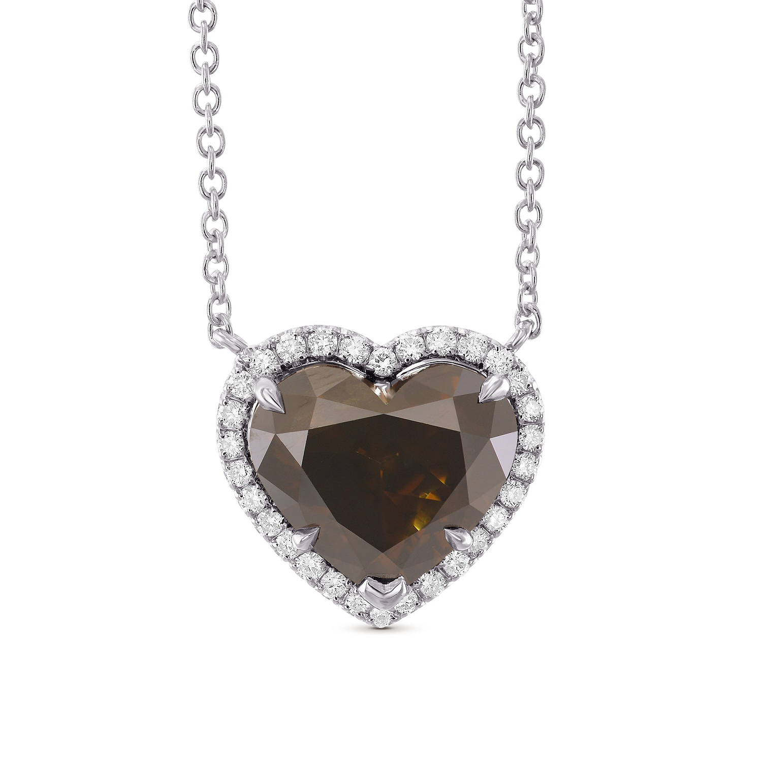Fancy Dark Brown Heart Halo Diamond Pendant 