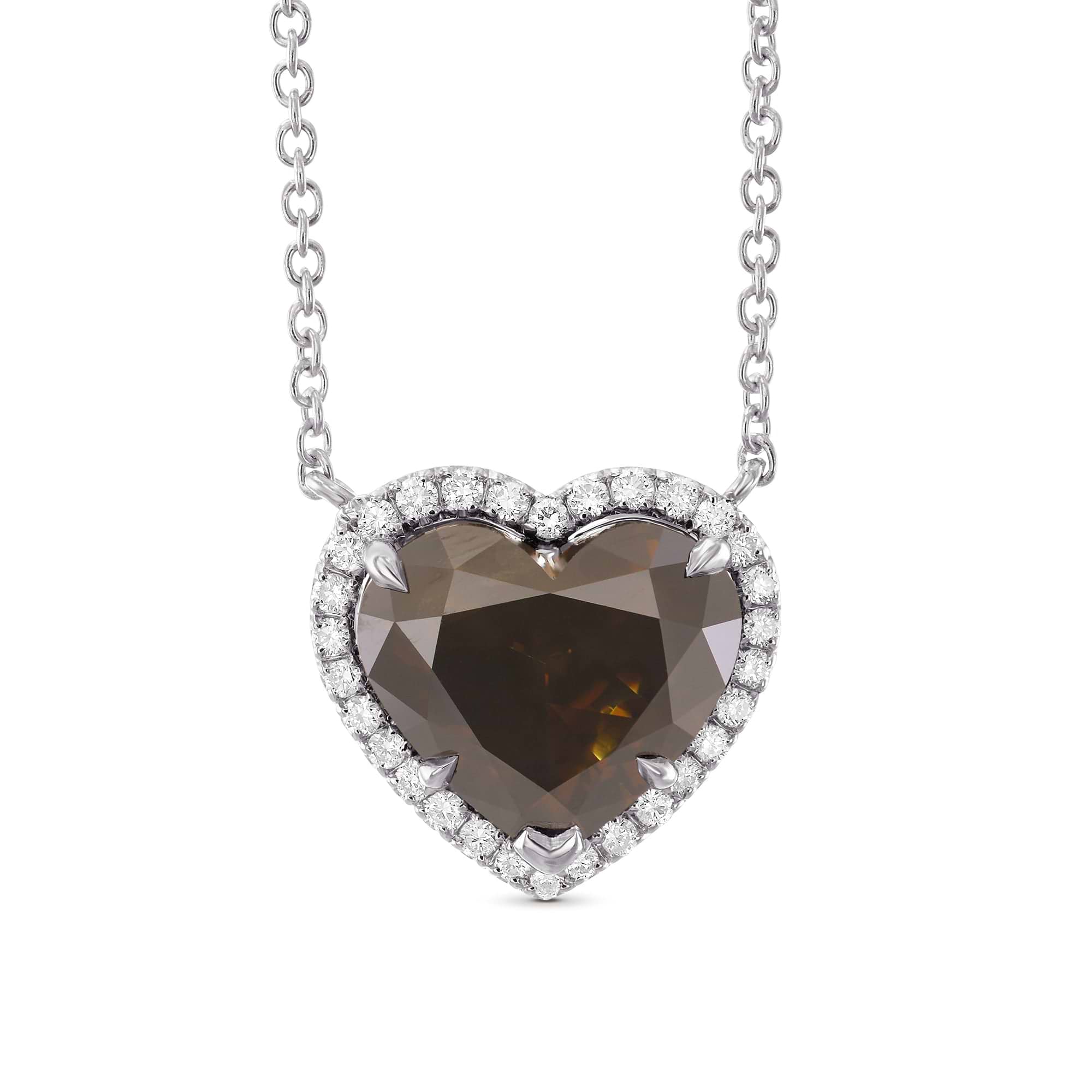 Fancy Dark Brown Heart Halo Diamond Pendant 