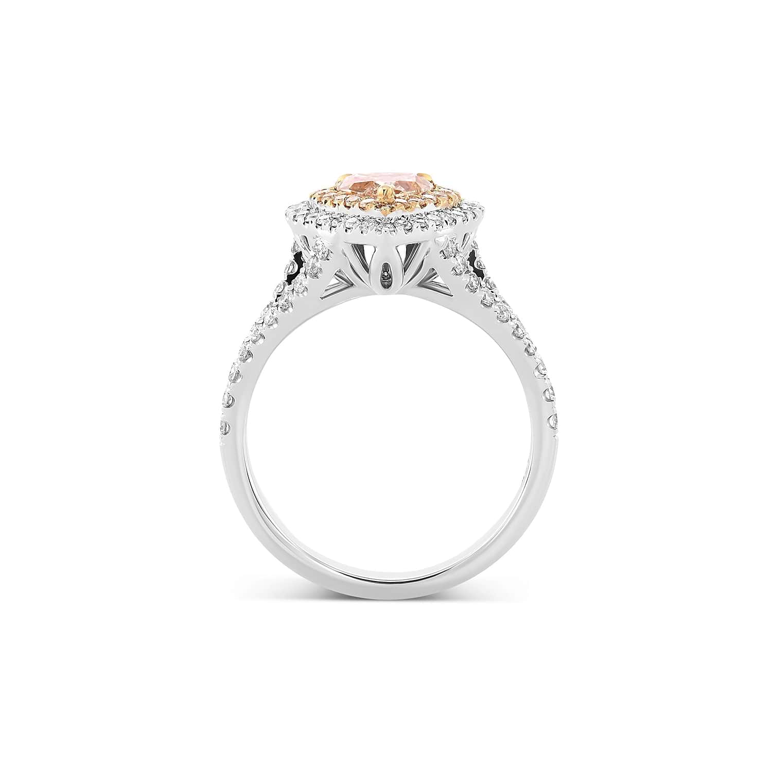 Light Brown-Pink Double Halo Ring GIA - 2