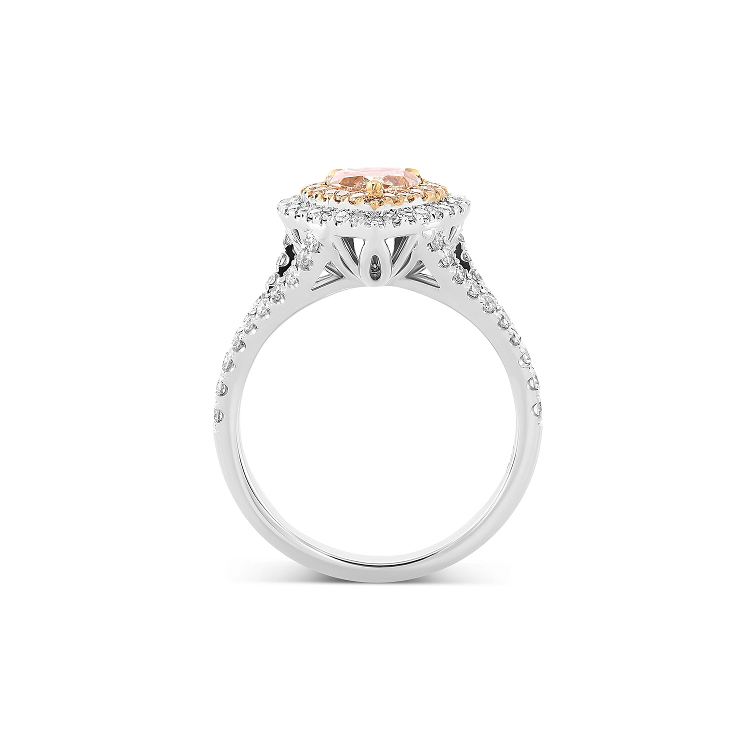 Light Brown-Pink Double Halo Ring GIA - 2