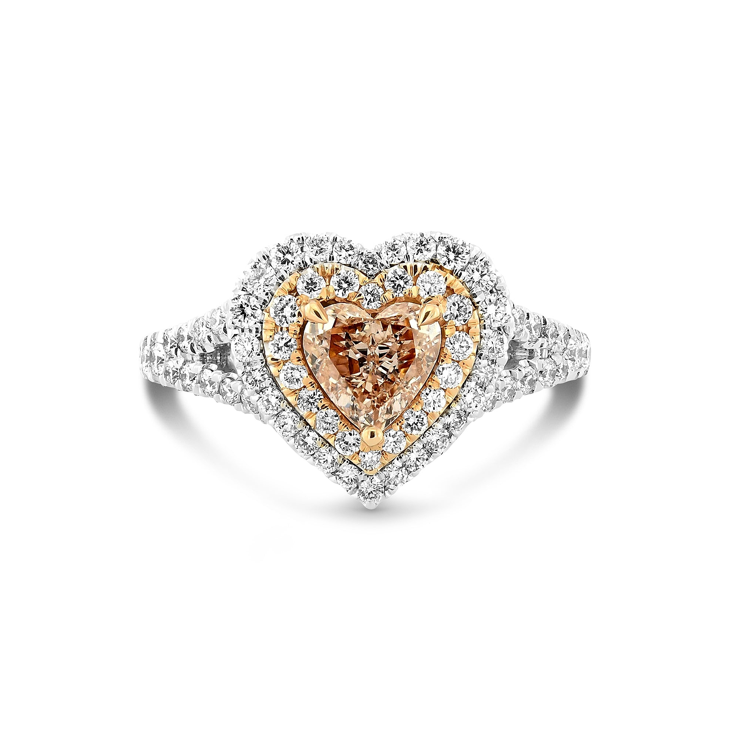 Light Brown-Pink Double Halo Ring GIA