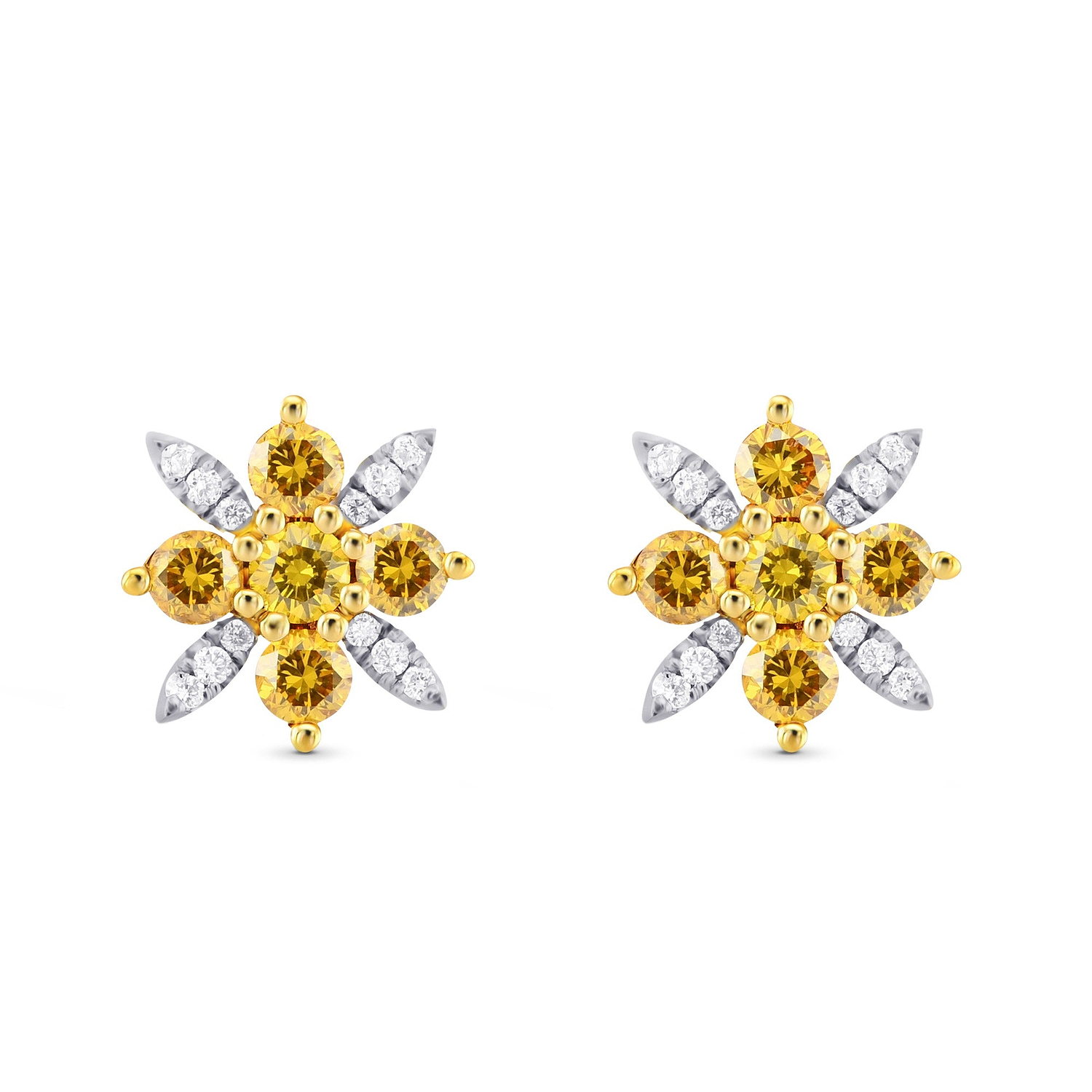 Fancy Vivid Orange Yellow and White Pave Diamond Earrings
