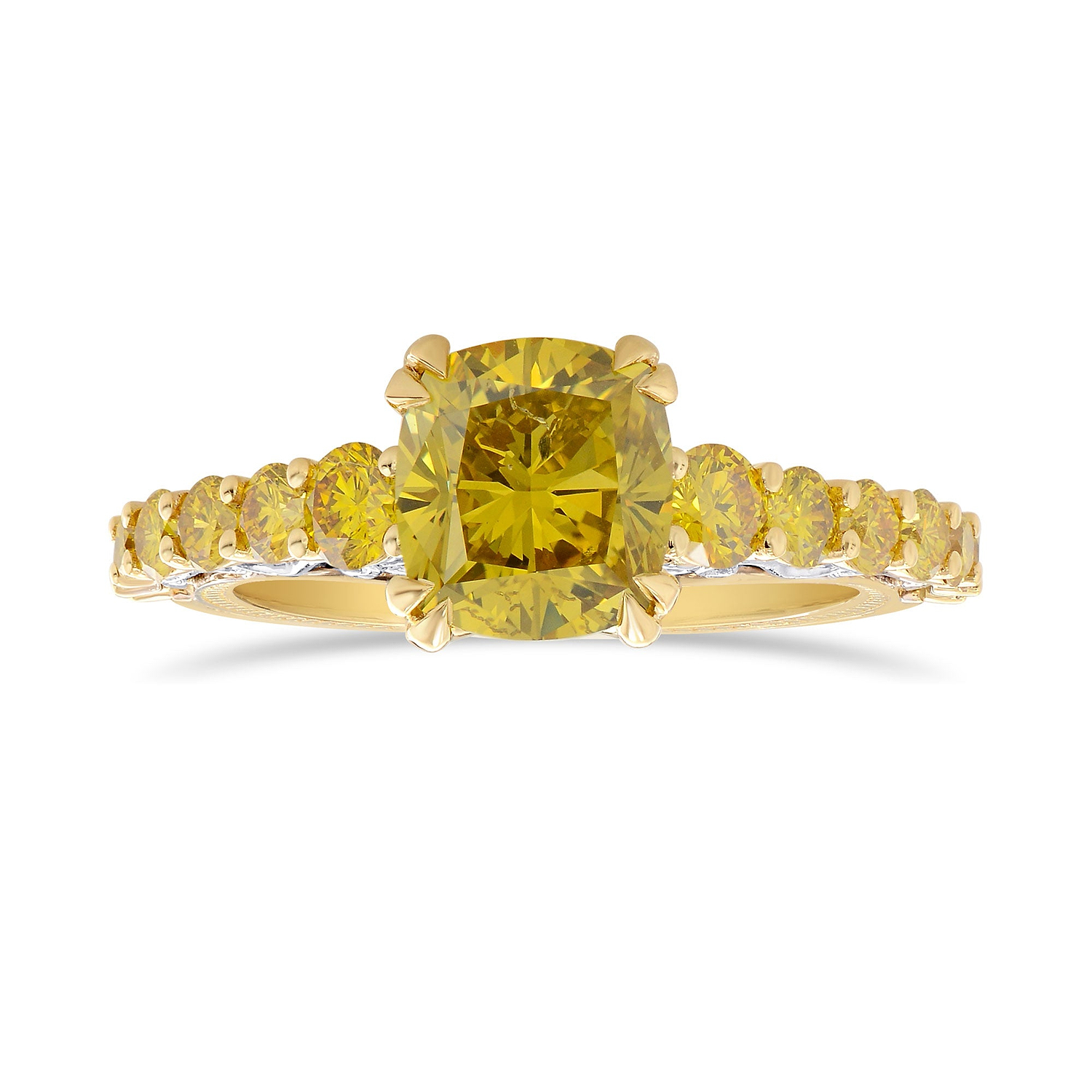 Fancy Deep Brownish Yellow  Radiant Side-stone Ring