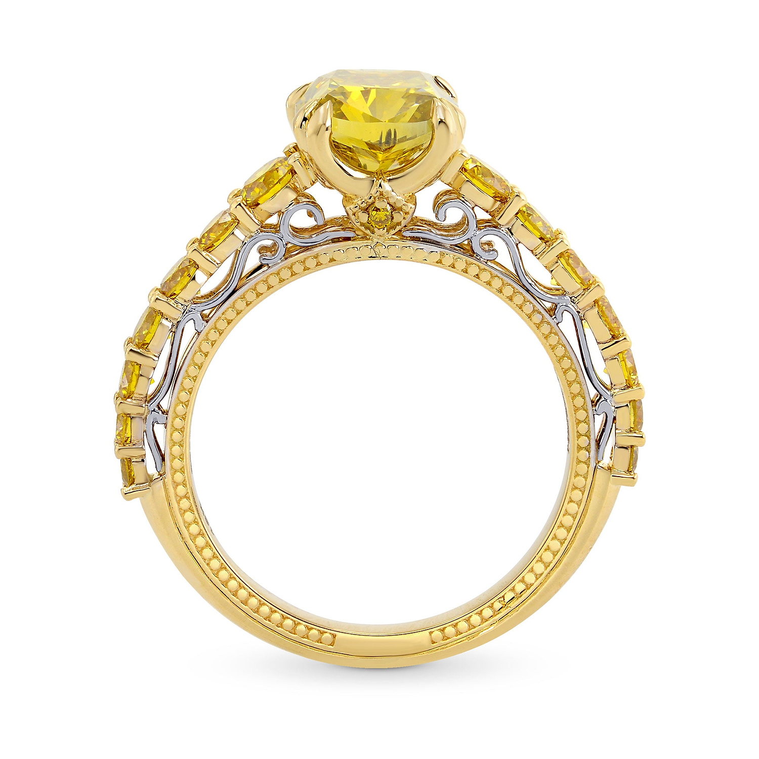 Fancy Deep Brownish Yellow  Radiant Side-stone Ring