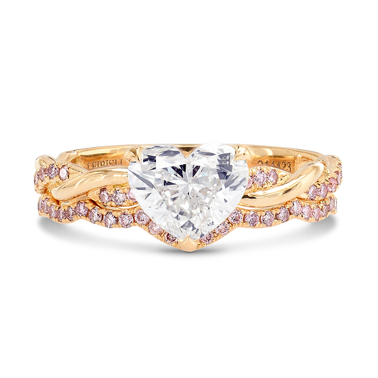 Rose Gold Woven Heart & Pink Diamond Engagement Wedding Ring Setting