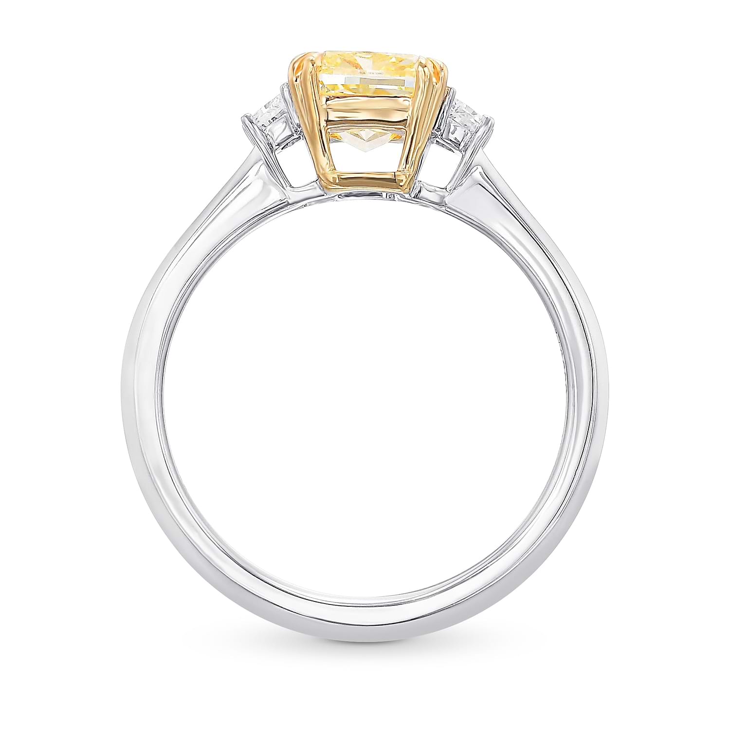 Fancy Yellow Cushion Three-stone Ring