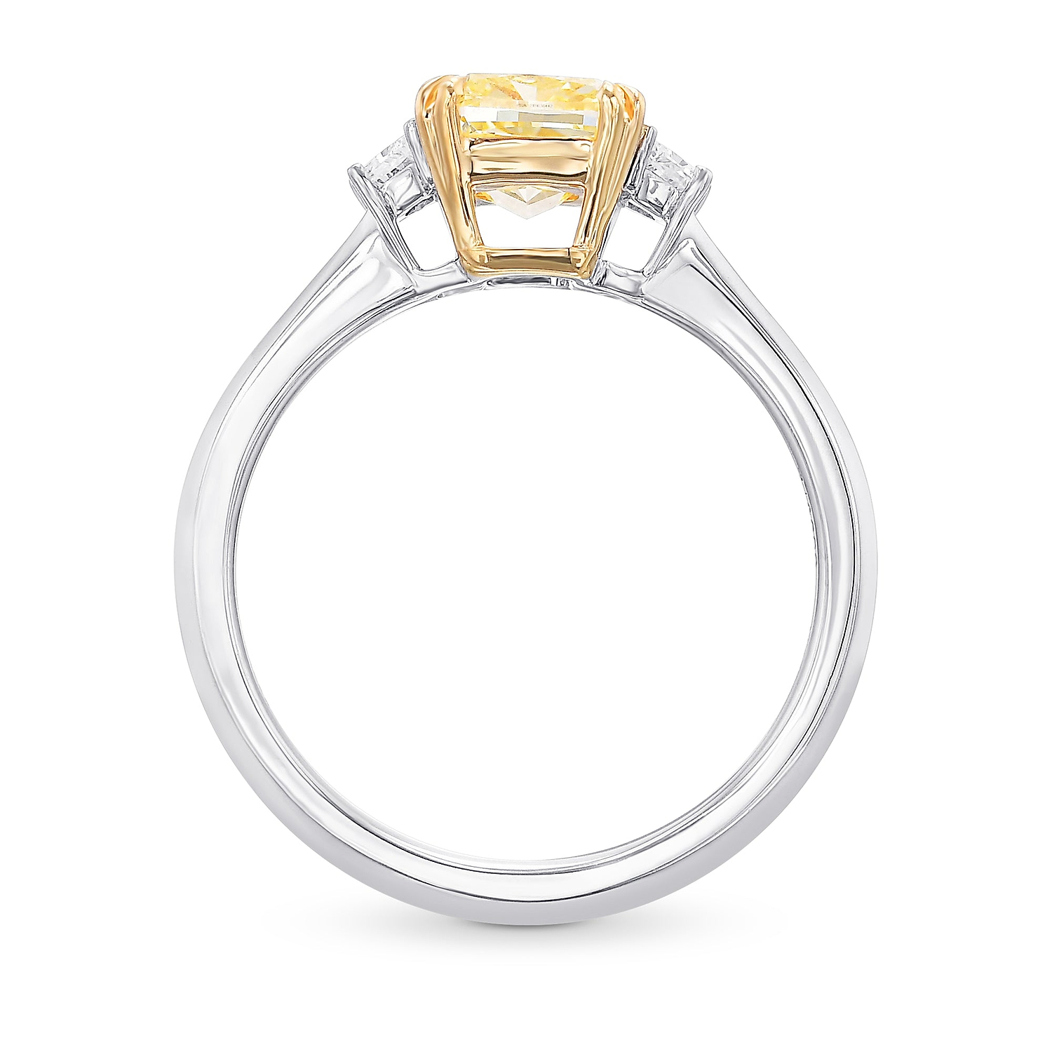 Fancy Yellow Cushion Three-stone Ring