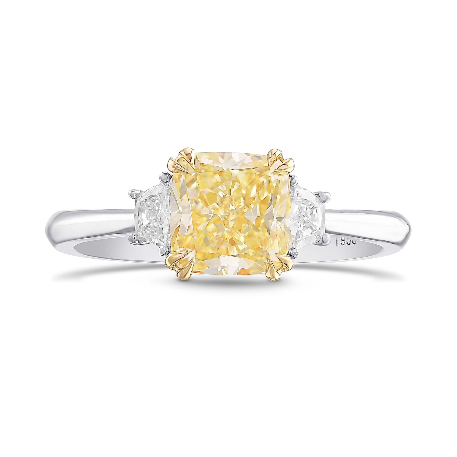 Fancy Yellow Cushion Three-stone Ring