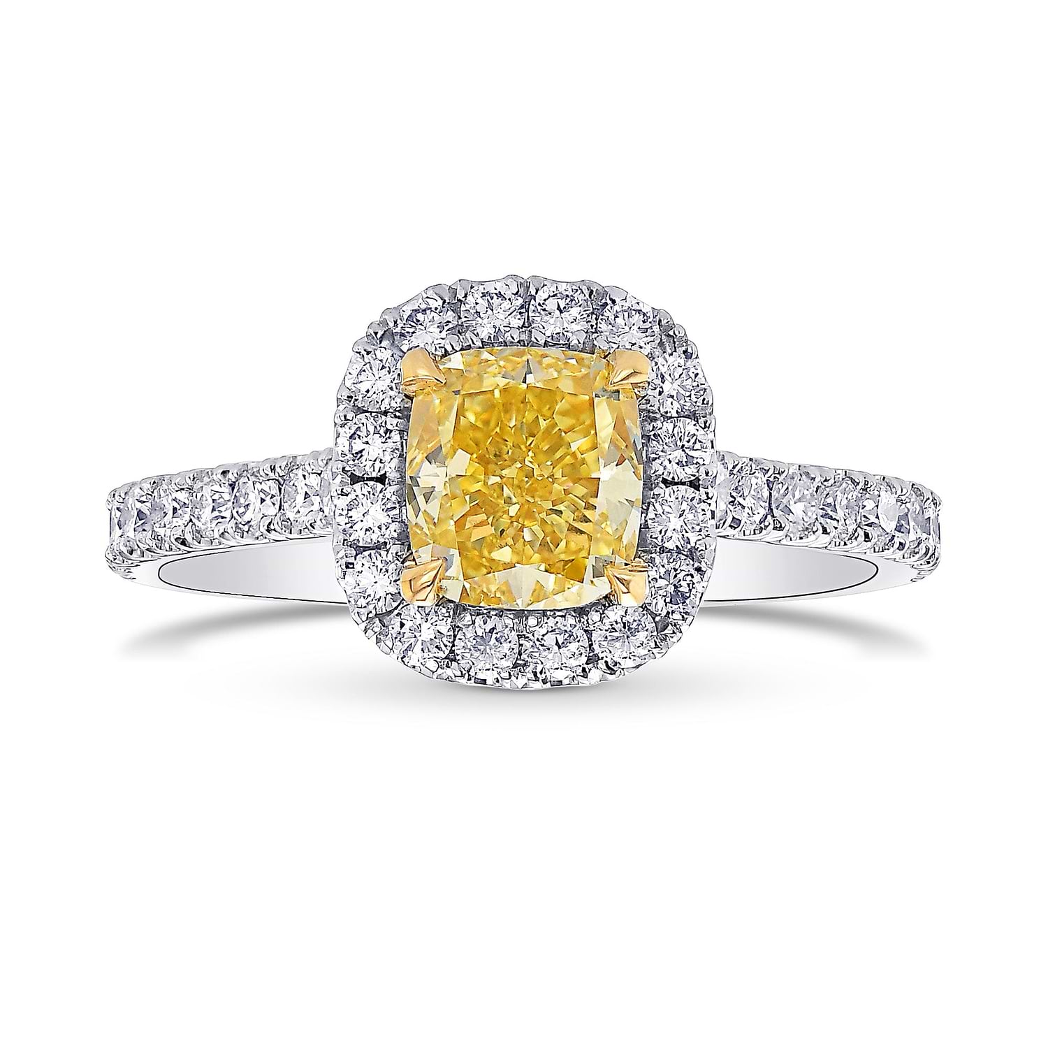 Fancy Vivid Yellow Cushion Diamond Halo Ring