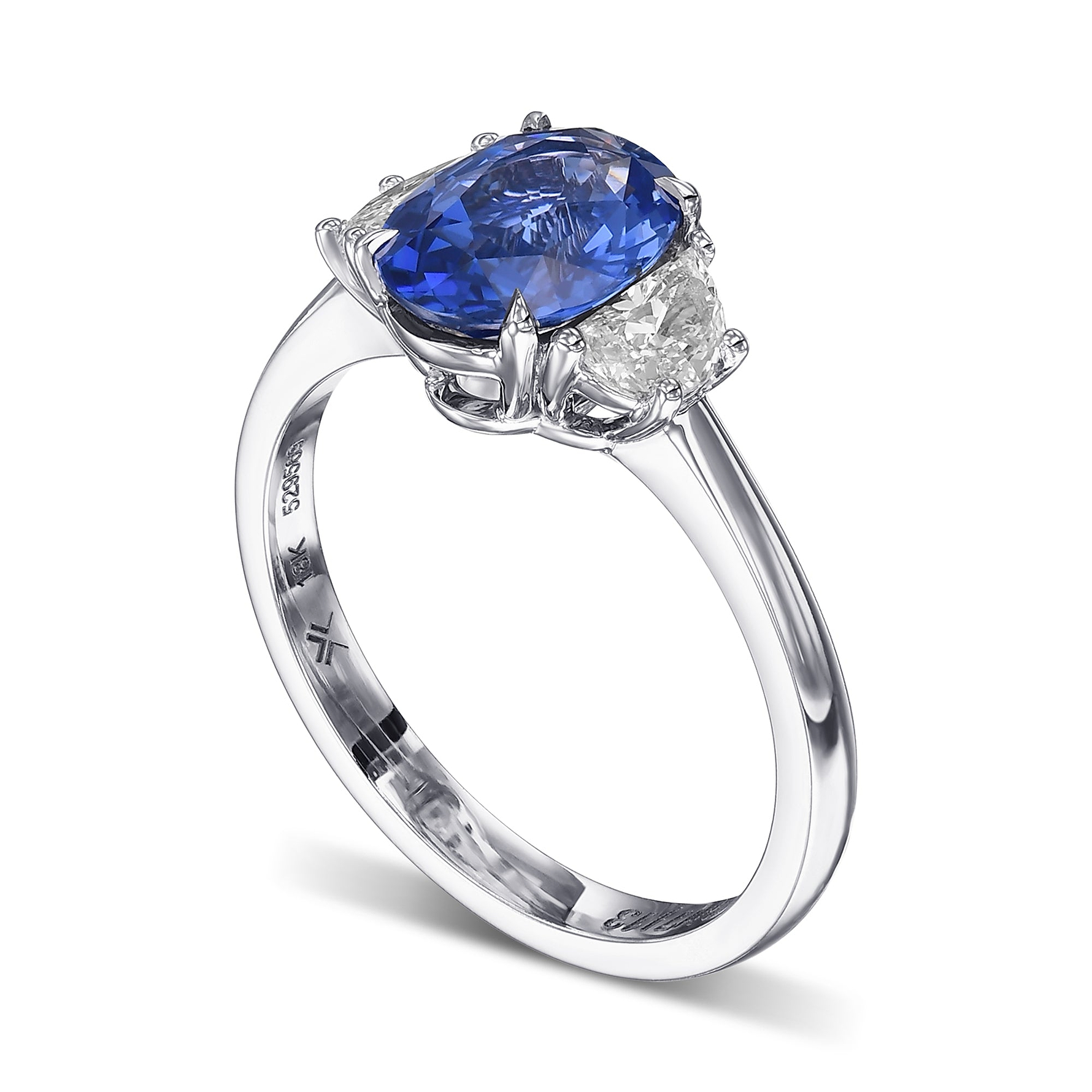 Three Stone Ring Setting with Half-moon Side Diamonds - 3