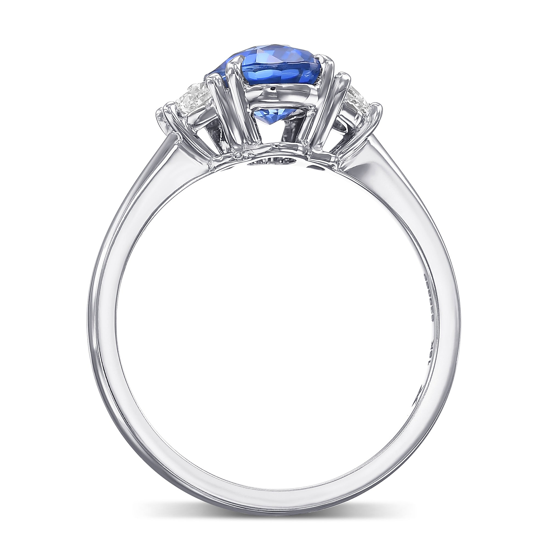 Three Stone Ring Setting with Half-moon Side Diamonds - 2