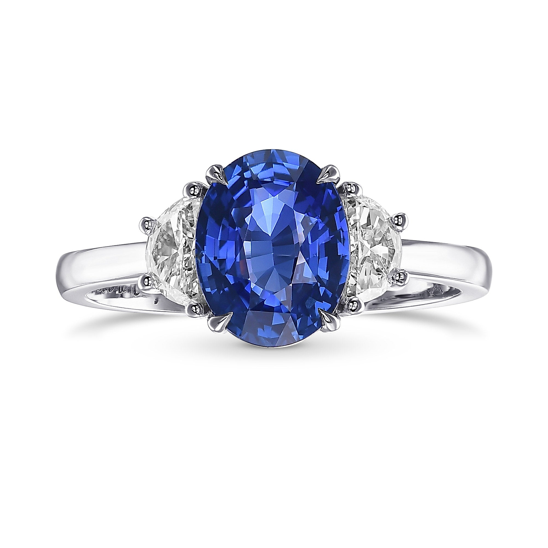 Three Stone Ring Setting with Half-moon Side Diamonds