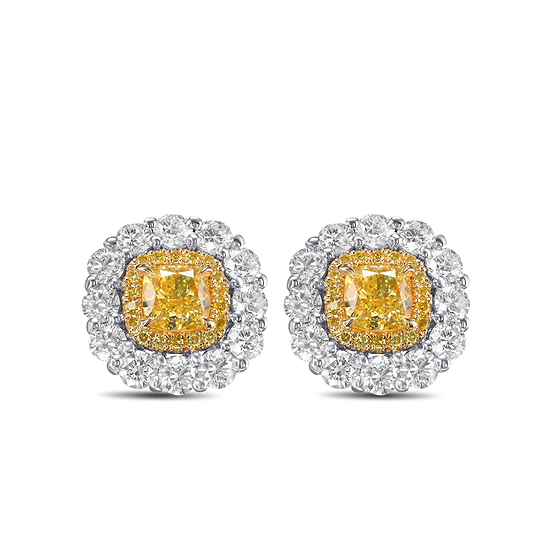 Double Halo Fancy Intense Yellow Diamond Earrings Settings