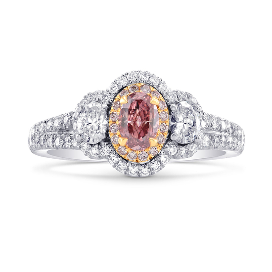 Three Stone Halo Ring Setting with Ovals and Pink Diamonds