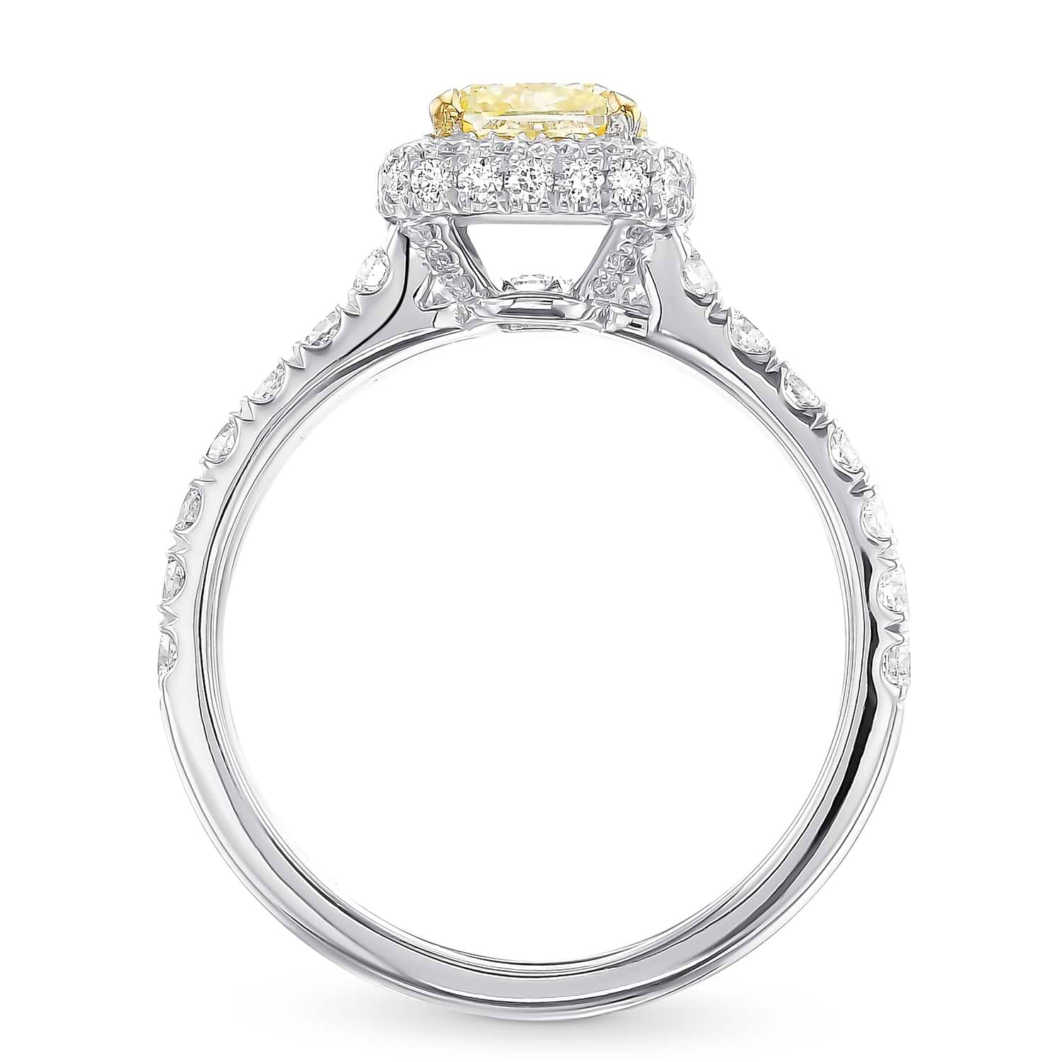 Fancy Light Yellow Cushion Halo Diamond Ring Set