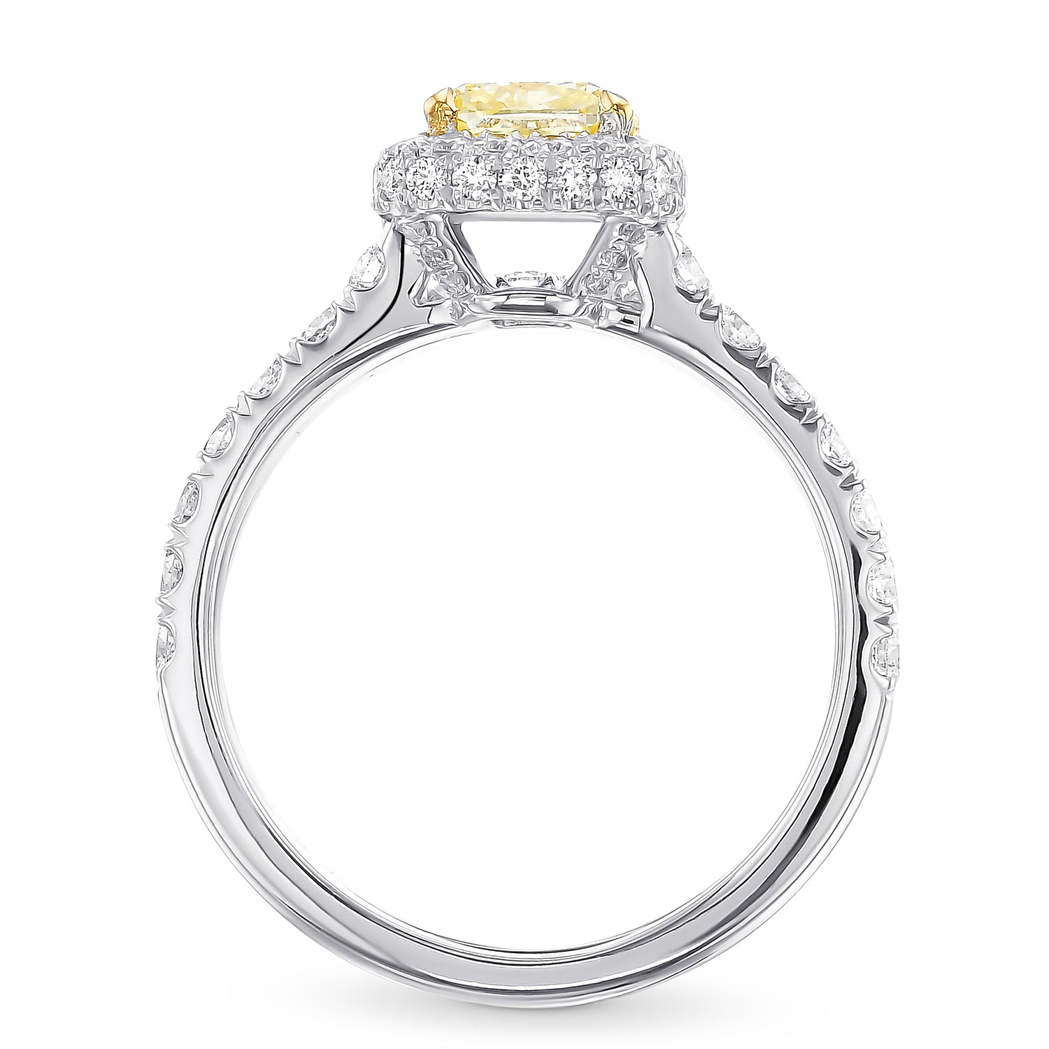 Fancy Light Yellow Cushion Halo Diamond Ring Set