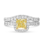 Fancy Light Yellow Cushion Halo Diamond Ring Set