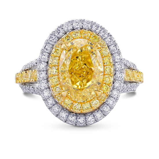 Yellow Diamond Double Halo Triple Shank Ring Setting