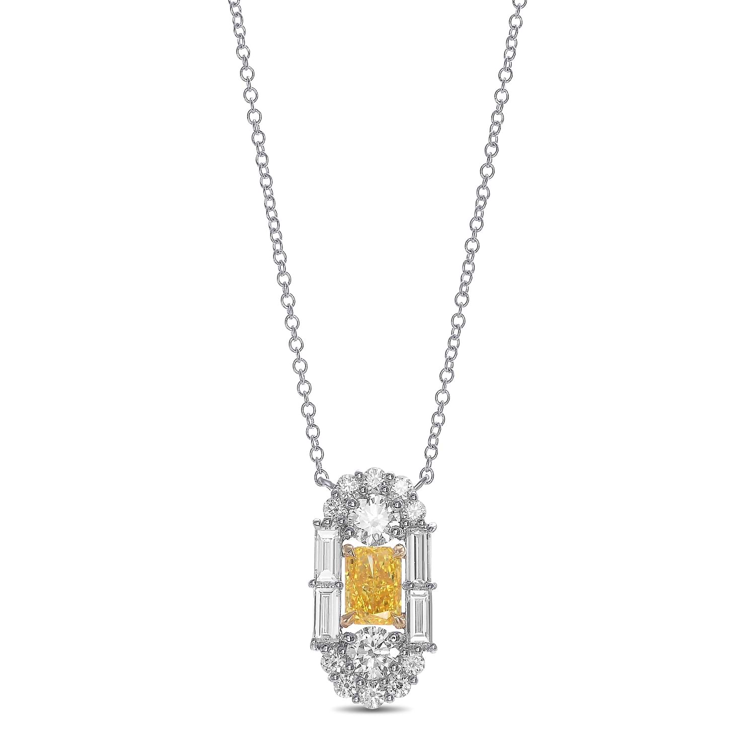 Extraordinary Fancy Vivid Yellow Diamond Art Deco Pendant