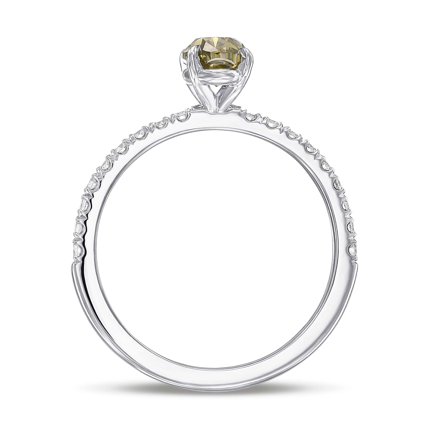 Fancy Deep Brownish Greenish Yellow Oval Diamond Side-stone Diamond Ring