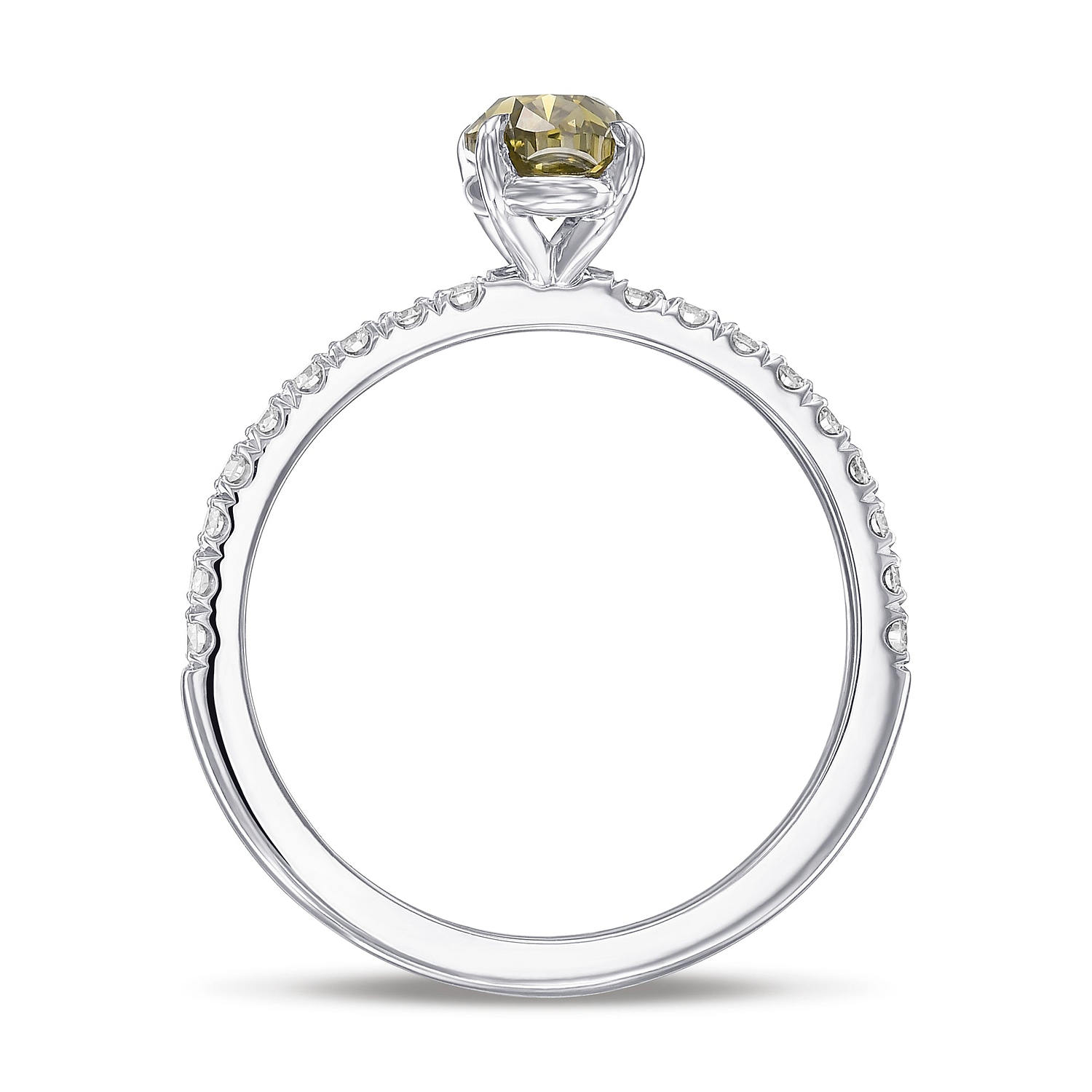 Fancy Deep Brownish Greenish Yellow Oval Diamond Side-stone Diamond Ring