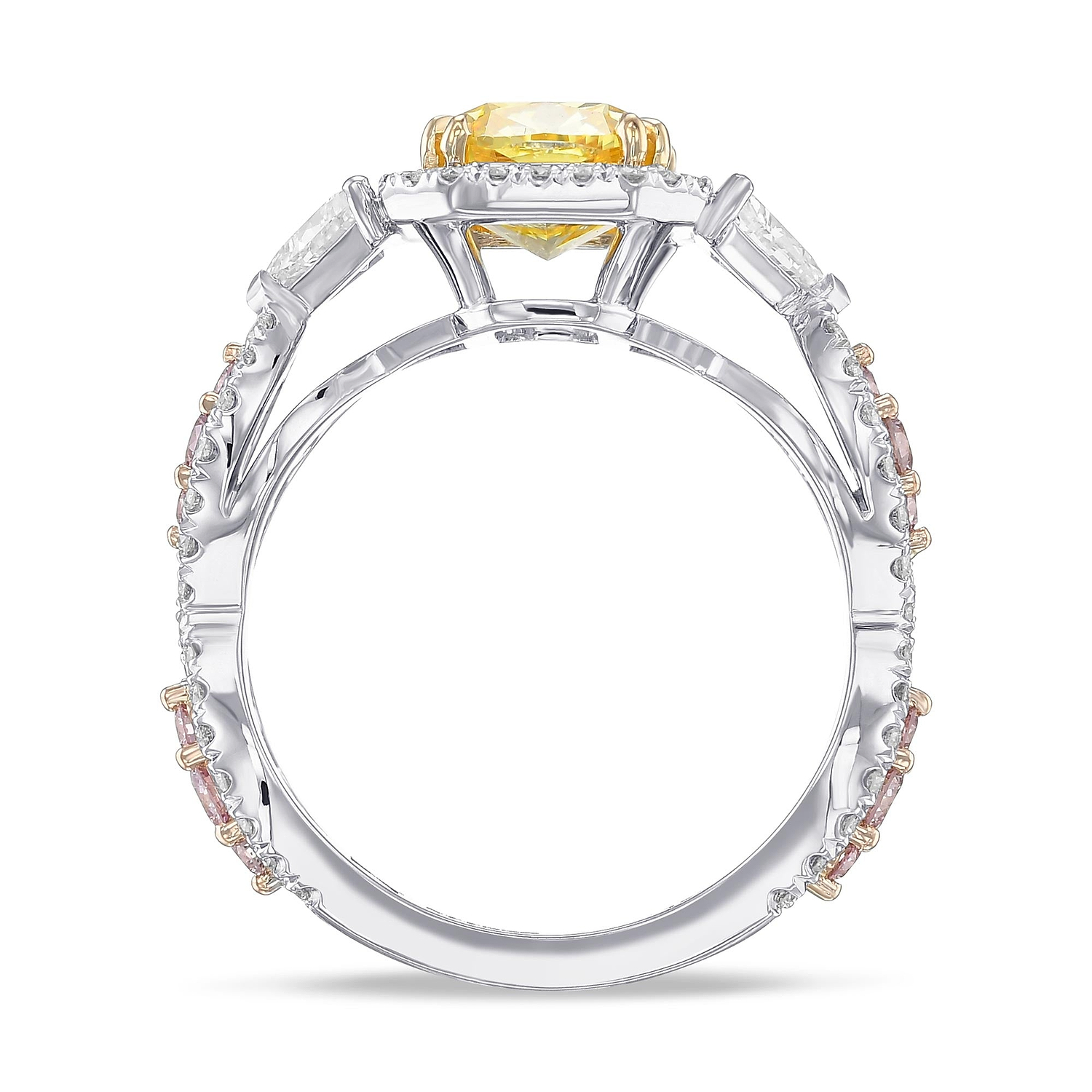 Extraordinary Fancy Vivid Yellow Cushion 3 Stone Ring