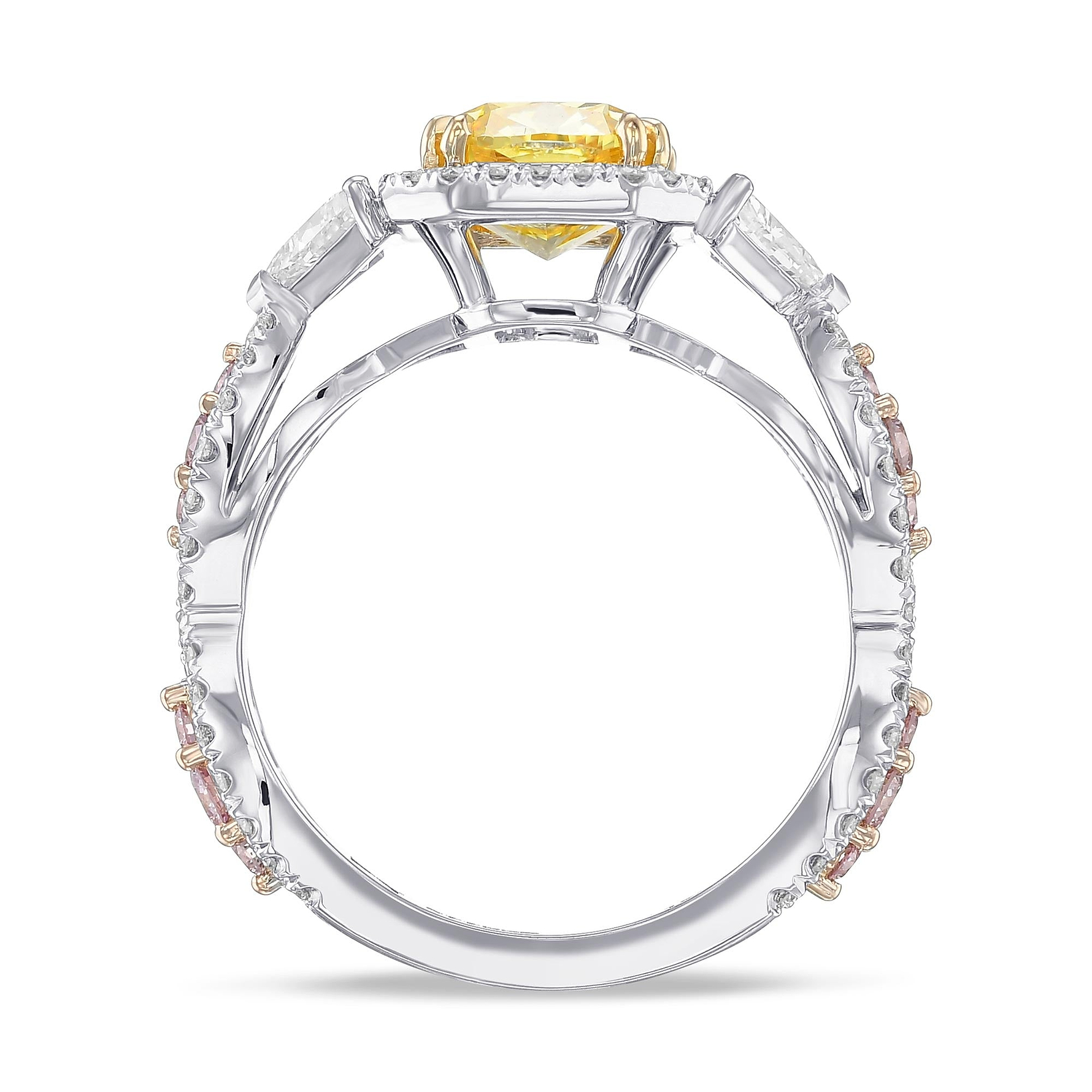 Extraordinary Fancy Vivid Yellow Cushion 3 Stone Ring