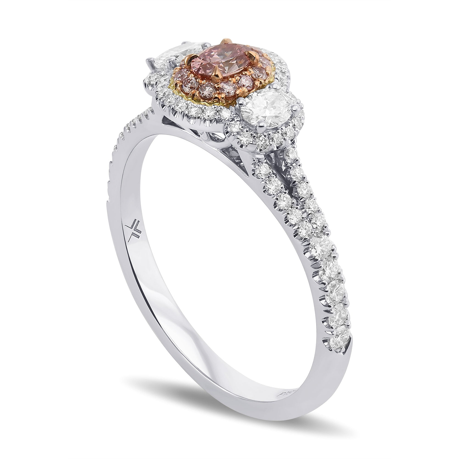 Fancy Intense Pink Diamond Oval 3 Stone Halo Ring